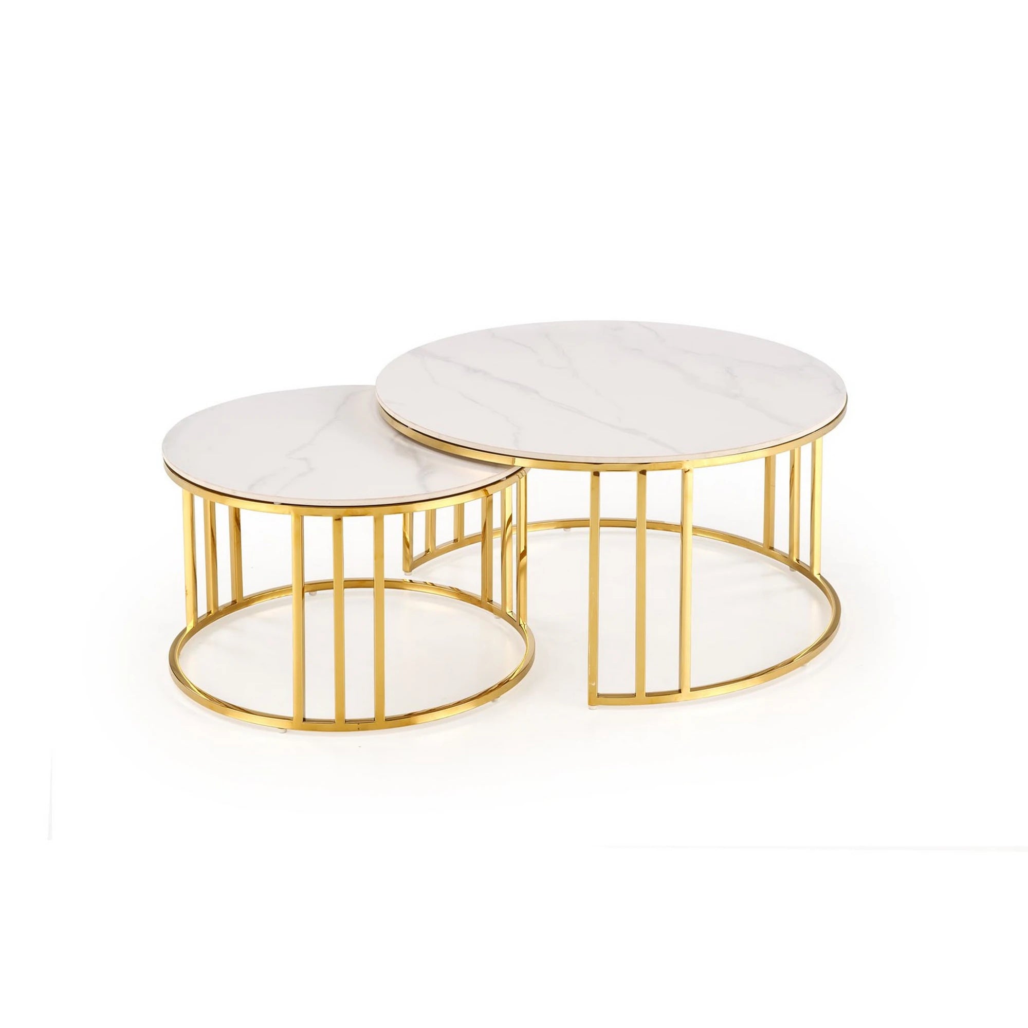 Set 2 masute MERCURY, alb cu efect de marmura/auriu, ceramica/metal