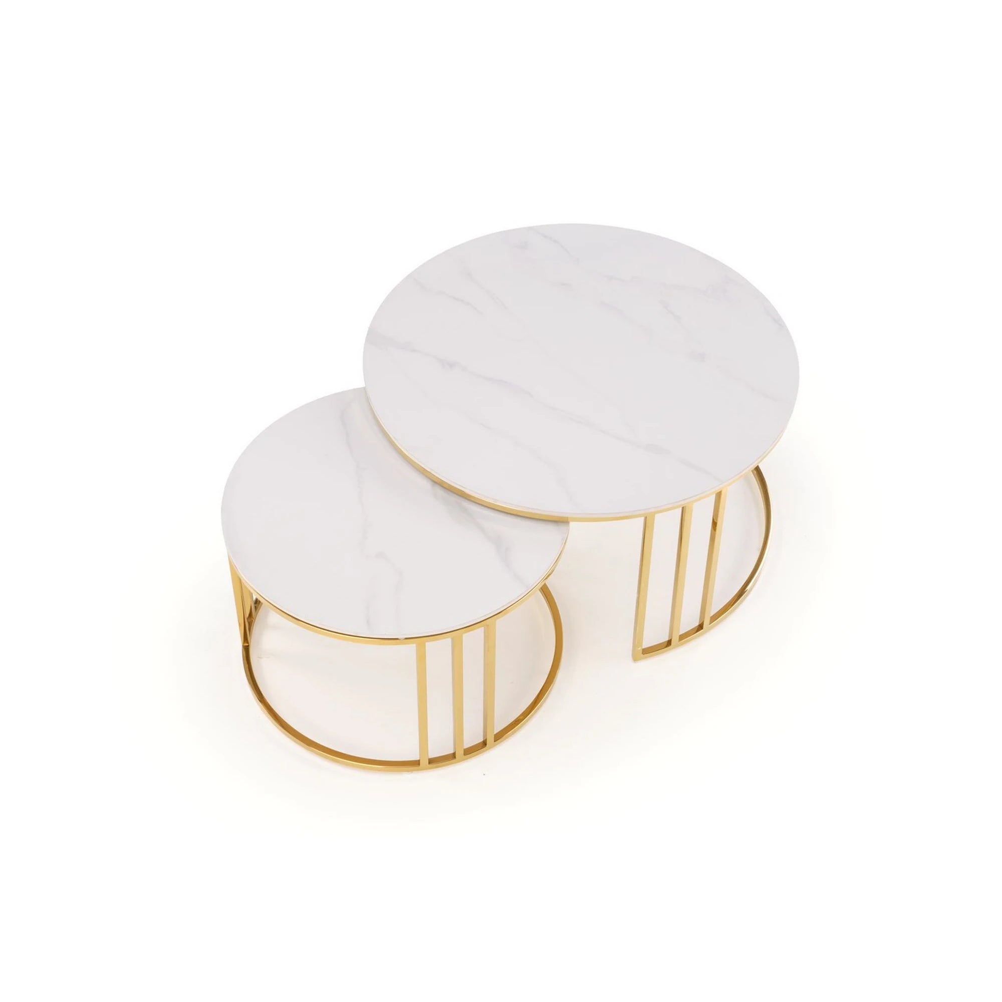 Set 2 masute MERCURY, alb cu efect de marmura/auriu, ceramica/metal