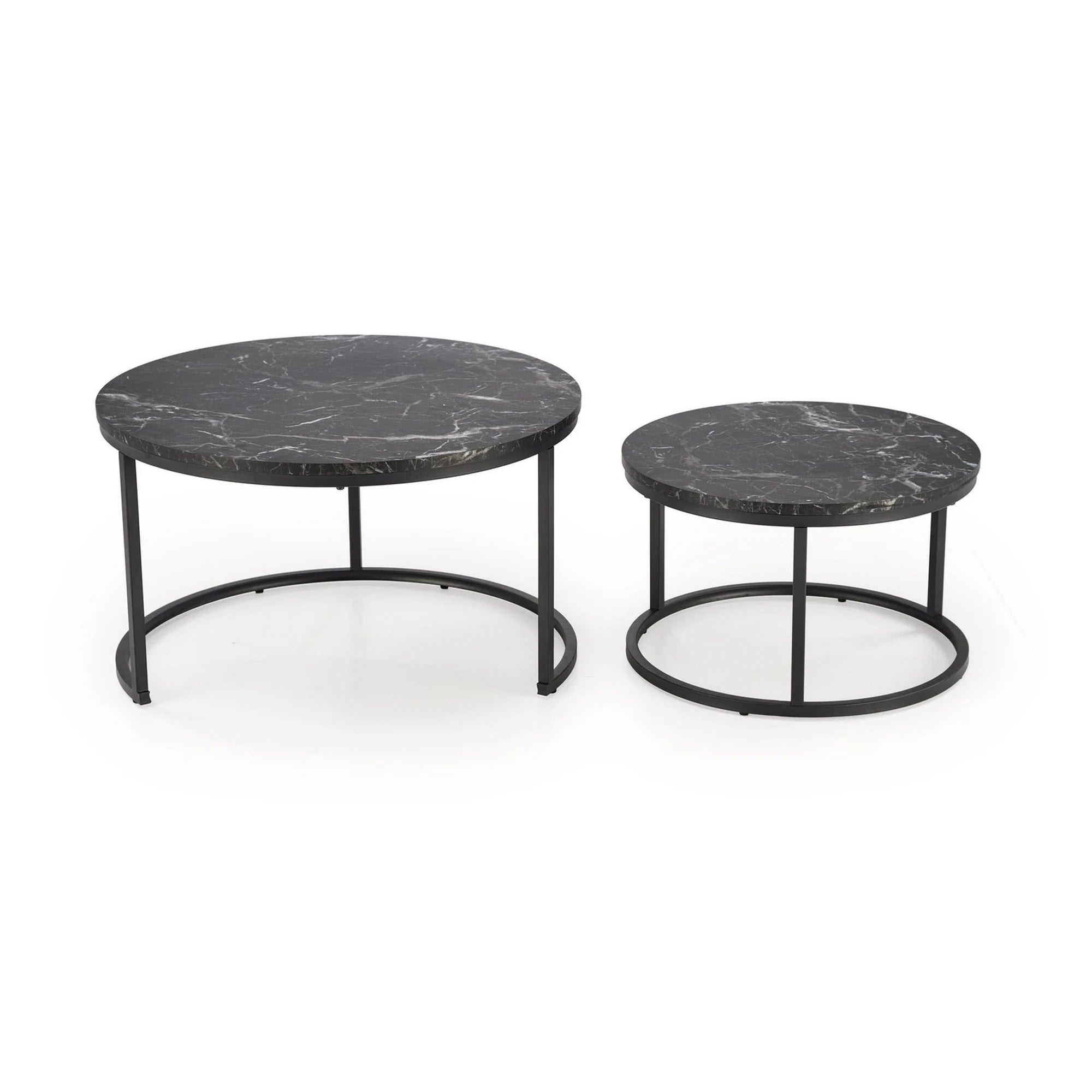 Set 2 masute cafea JAVA, negru cu efect de marmura/negru