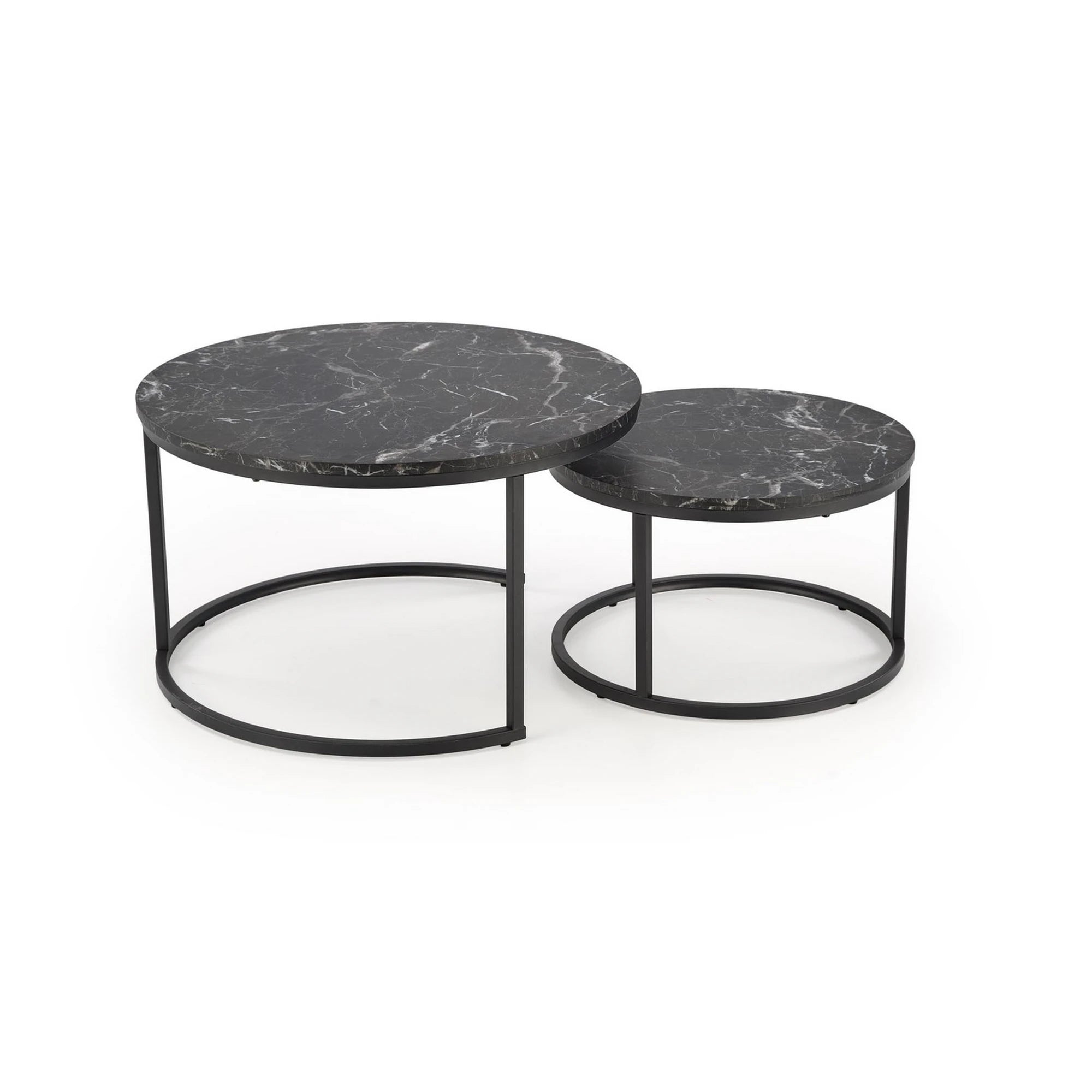 Set 2 masute cafea JAVA, negru cu efect de marmura/negru