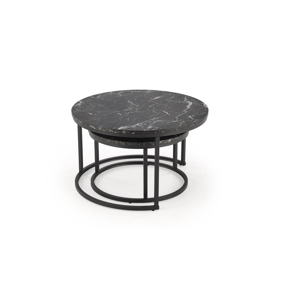 Set 2 masute cafea JAVA, negru cu efect de marmura/negru