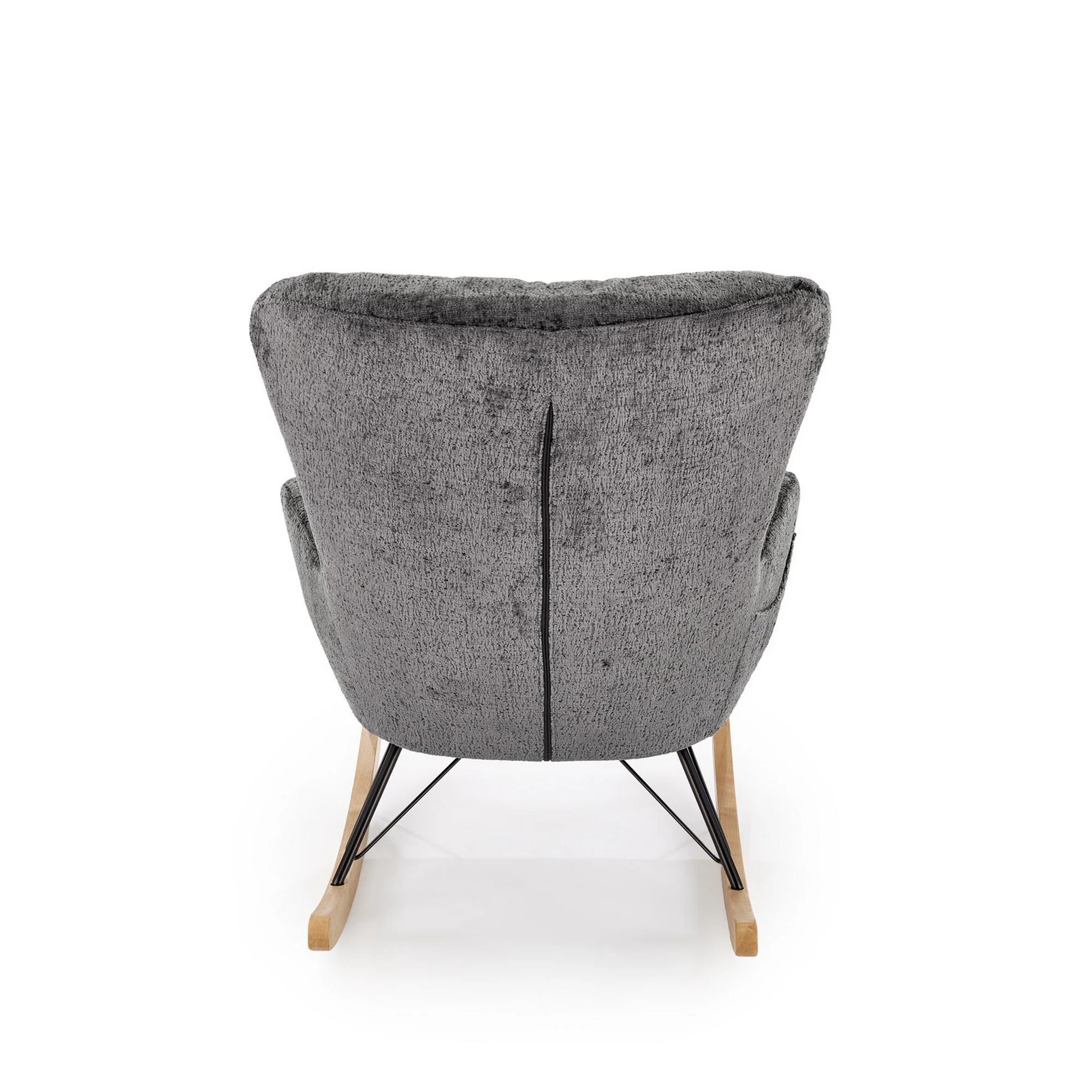 Fotoliu balansoar CASTRO, gri/negru/stejar, stofa catifelata/metal/lemn, 77x106x92 cm