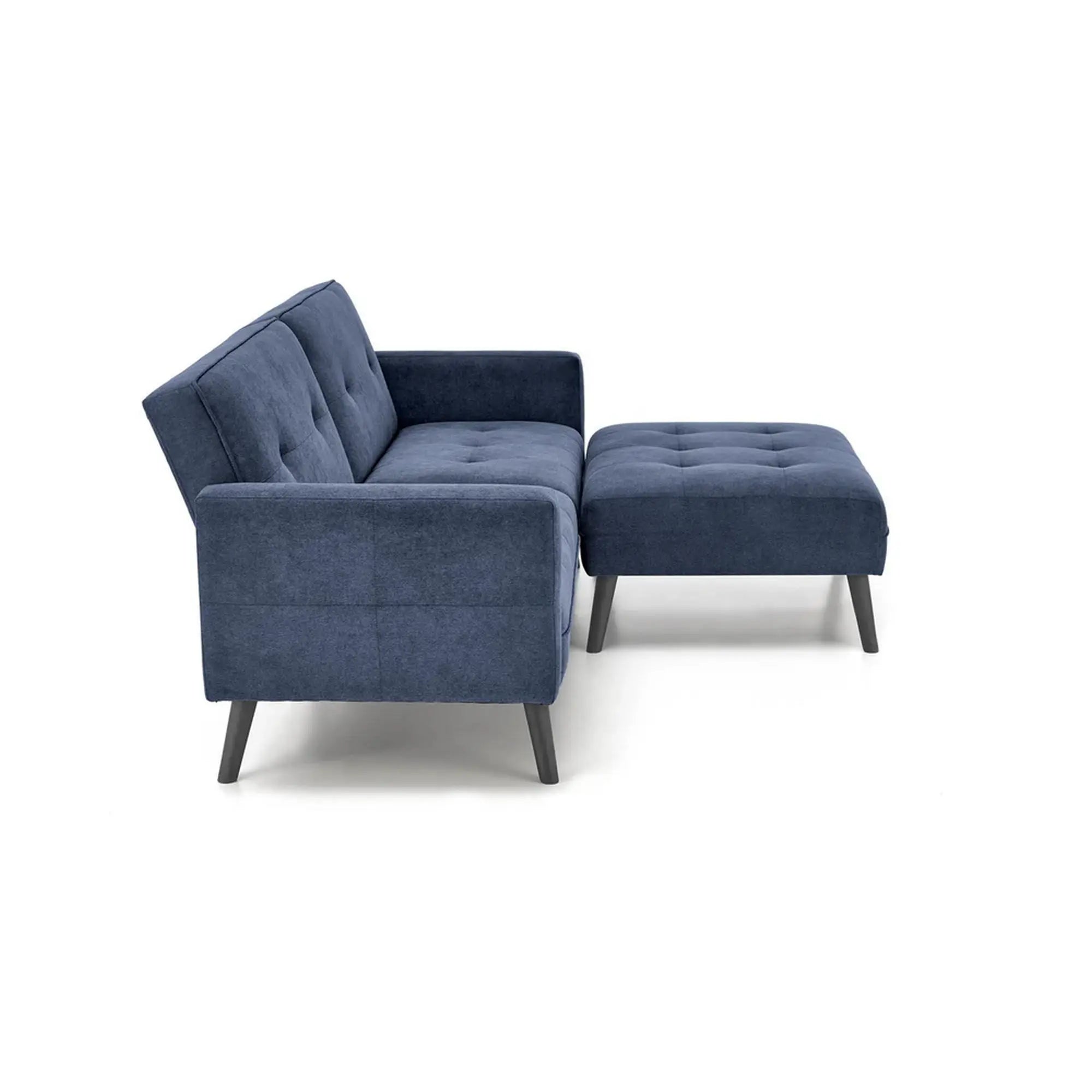 Canapea extensibila CORNELIUS, albastru/negru, stofa clasica/lemn, 200x153/167x80 cm