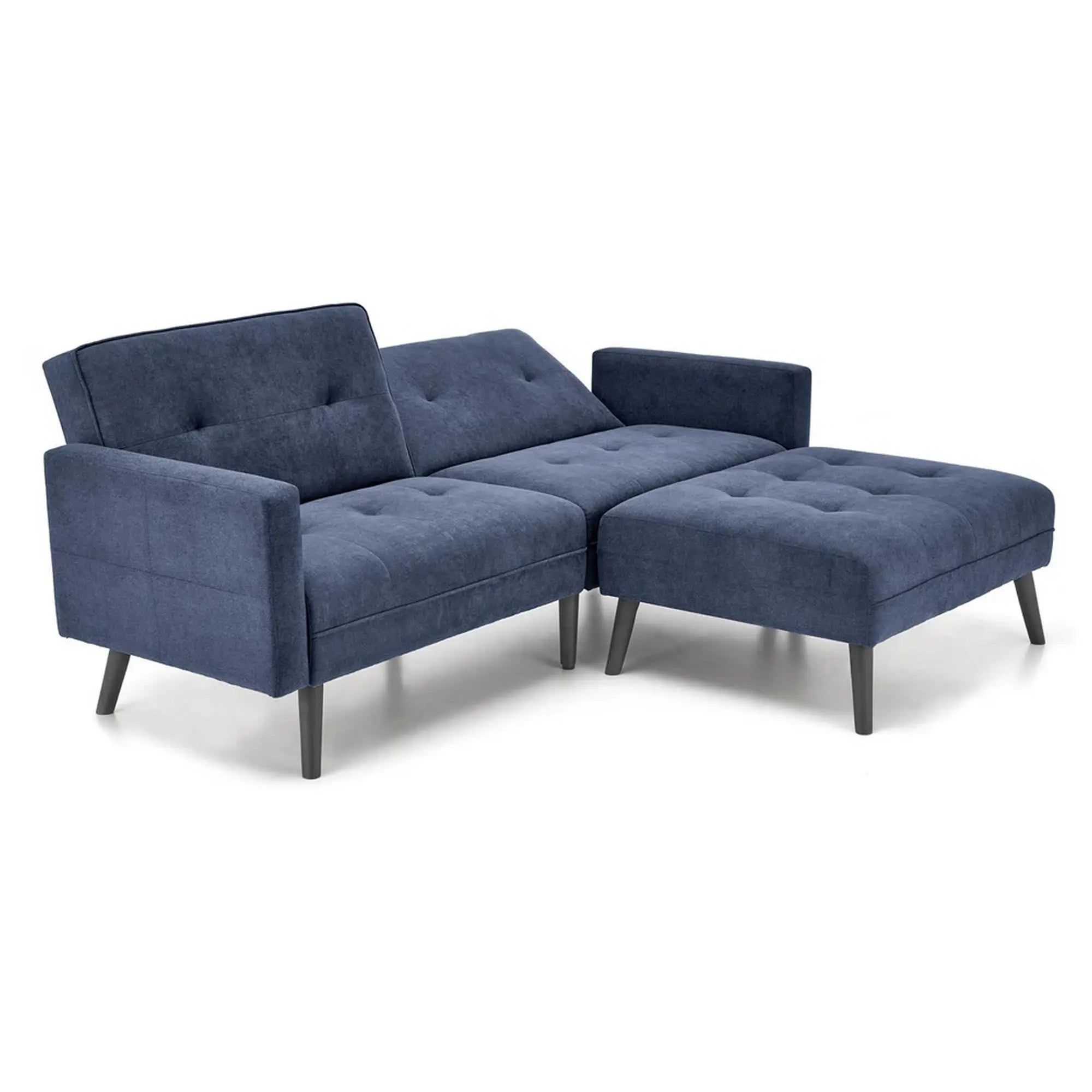 Canapea extensibila CORNELIUS, albastru/negru, stofa clasica/lemn, 200x153/167x80 cm