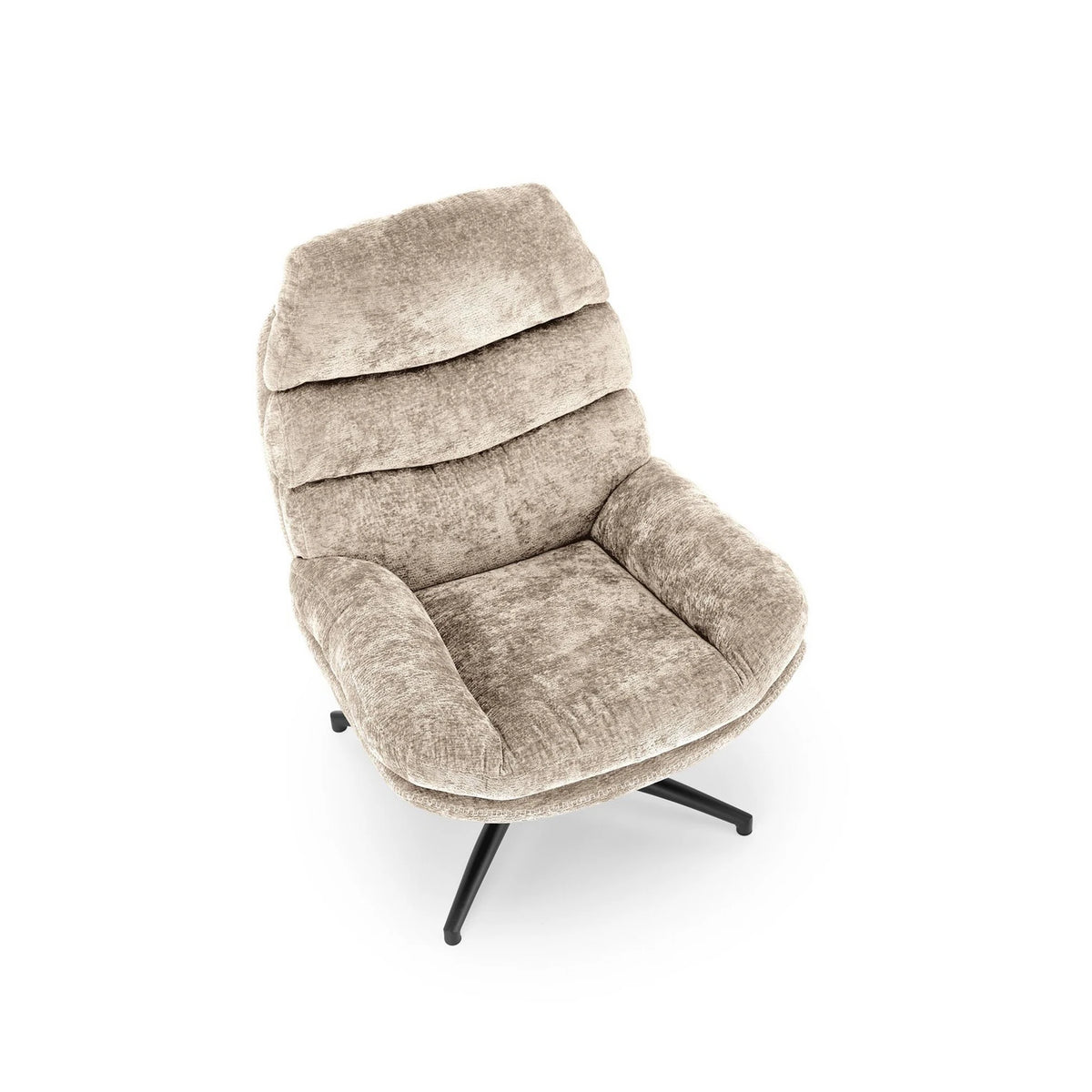 Fotoliu cu taburet DARIO, bej/negru, stofa catifelata/metal