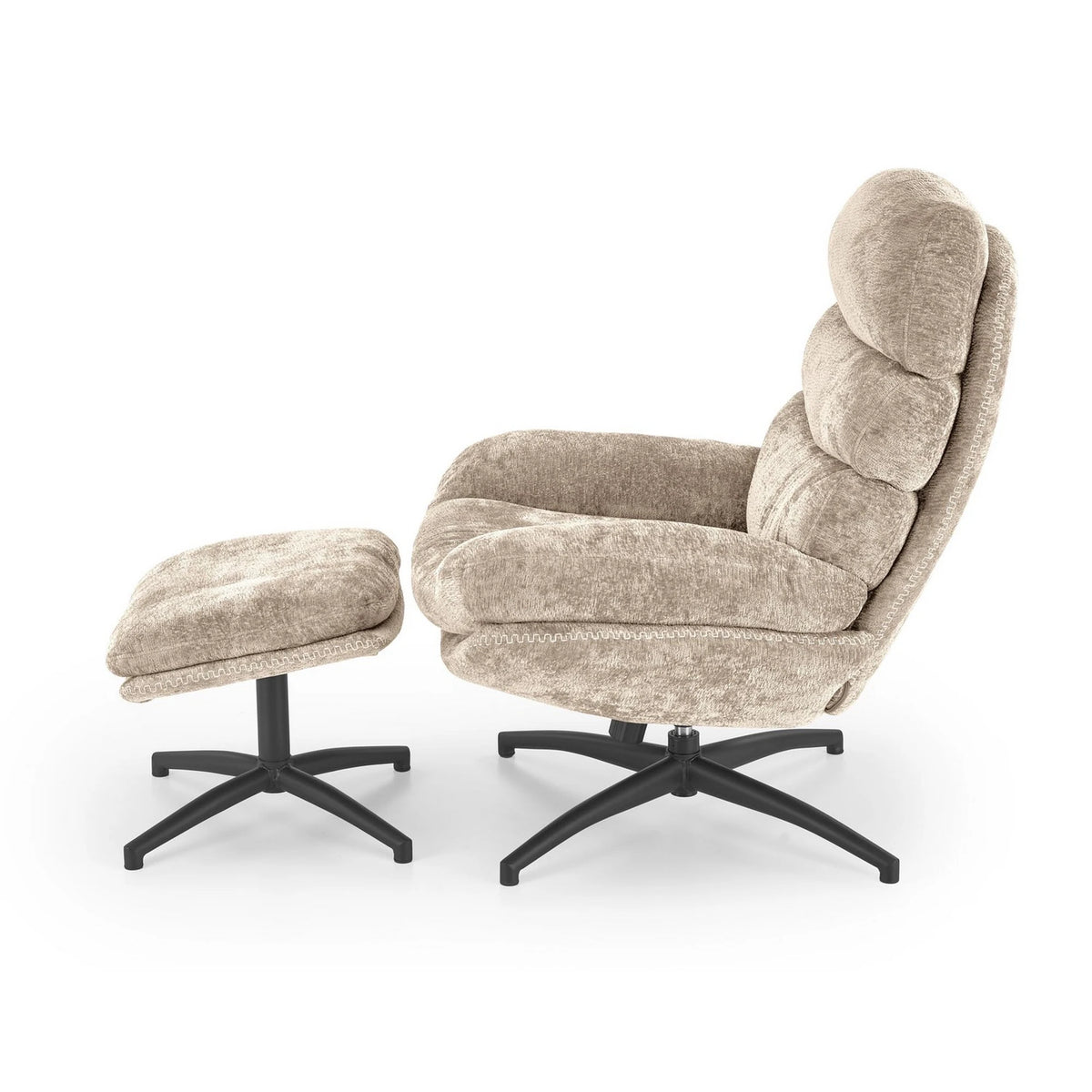 Fotoliu cu taburet DARIO, bej/negru, stofa catifelata/metal
