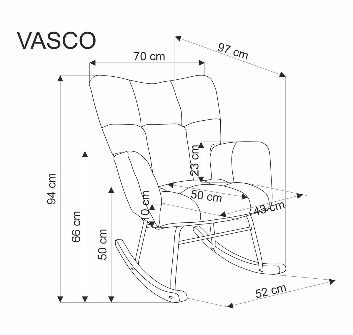 Fotoliu balansoar VASCO, stofa clasica gri - Nea 15, 70x97x94 cm