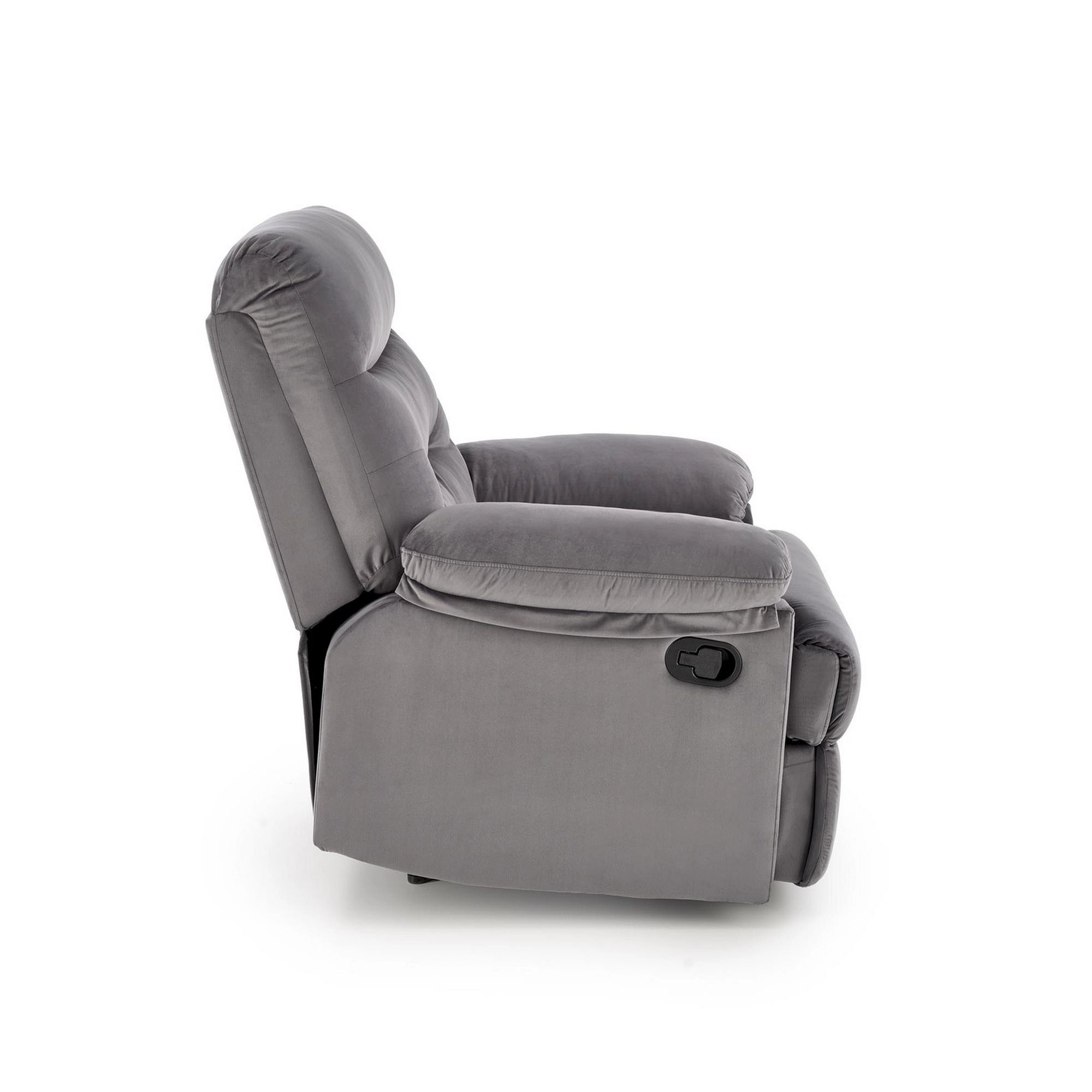 Fotoliu cu recliner DRAGER, gri/negru, stofa catifelata/metal, 88x90/160x105 cm