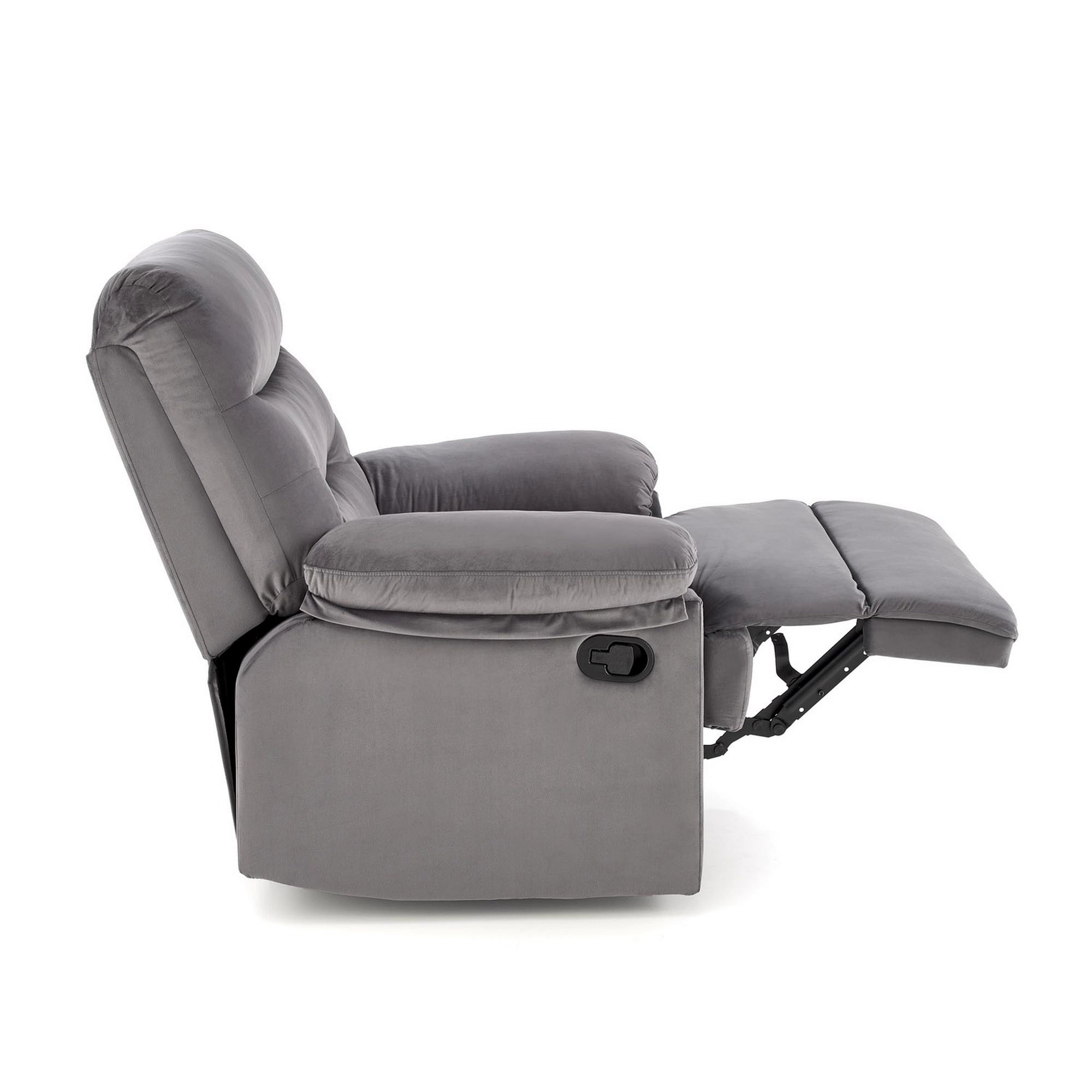 Fotoliu cu recliner DRAGER, gri/negru, stofa catifelata/metal, 88x90/160x105 cm