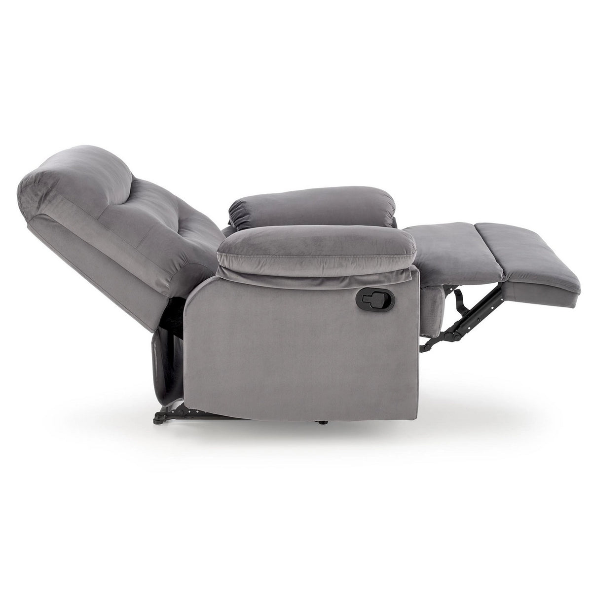 Fotoliu cu recliner DRAGER, gri/negru, stofa catifelata/metal, 88x90/160x105 cm