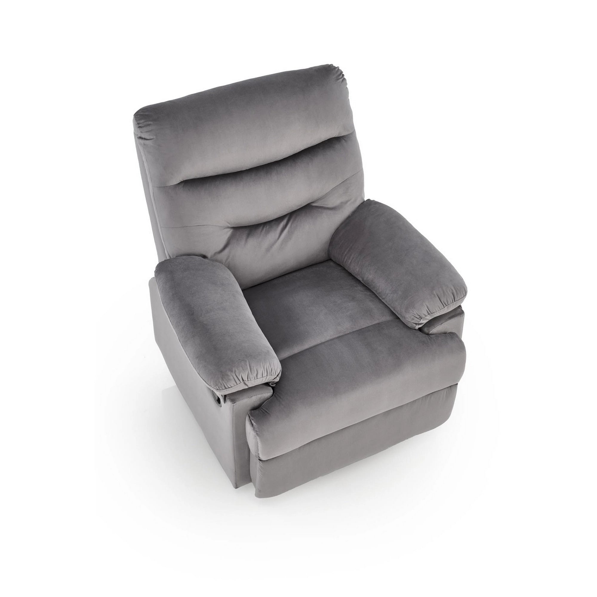 Fotoliu cu recliner DRAGER, gri/negru, stofa catifelata/metal, 88x90/160x105 cm