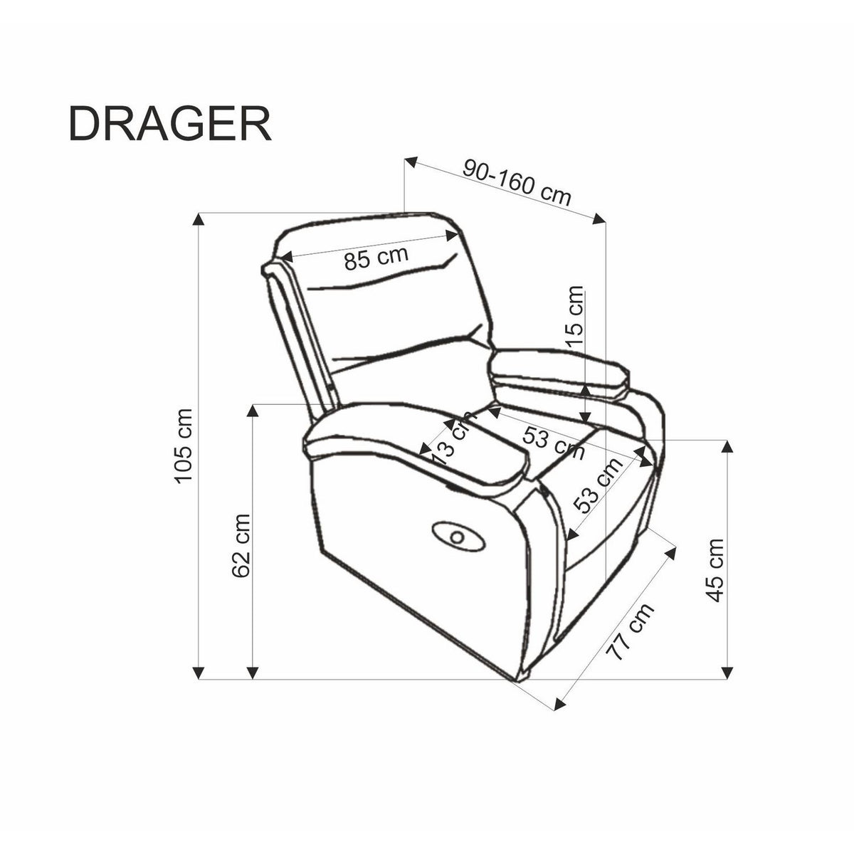 Fotoliu cu recliner DRAGER, gri/negru, stofa catifelata/metal, 88x90/160x105 cm