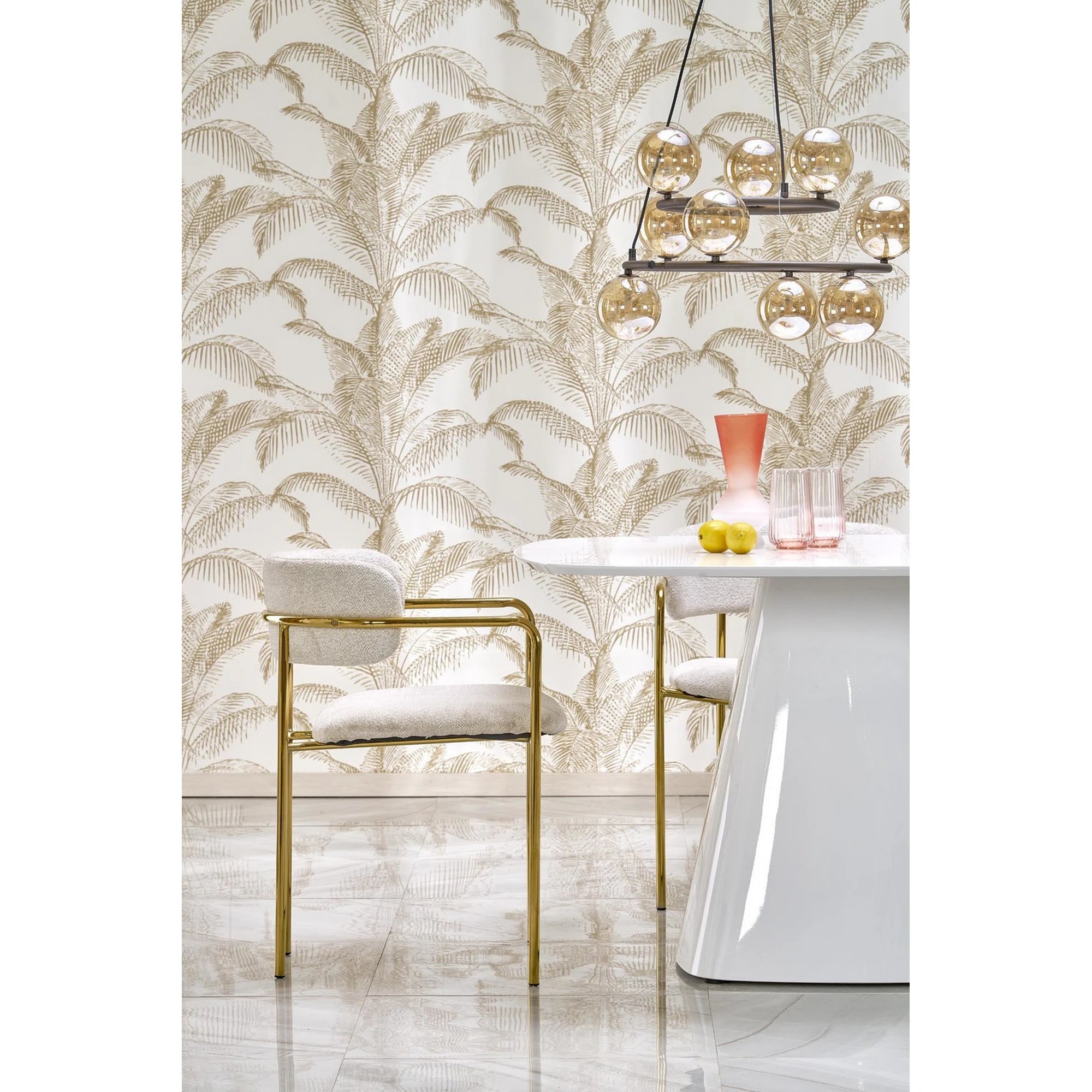 Scaun K537, crem/auriu, stofa clasica/metal, 54x56x76 cm