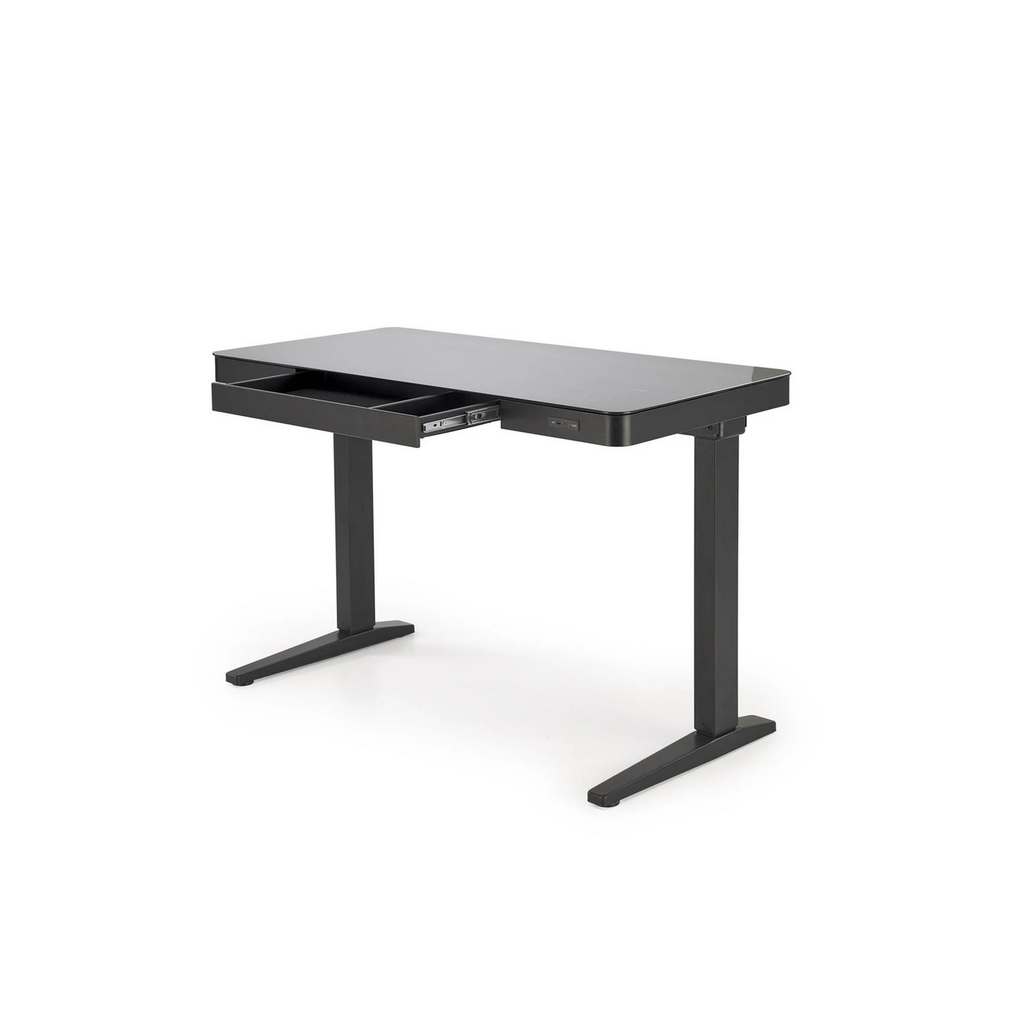 Birou B52, negru, sticla/metal, 120x60x77/120 cm