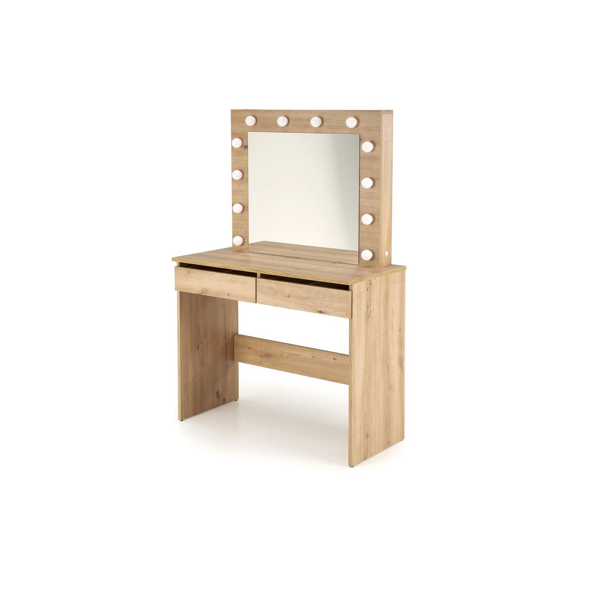 Masa de toaleta HOLLYWOOD, stejar artisan, PAL laminat, cu oglinda si iluminare LED, 94x43x140 cm
