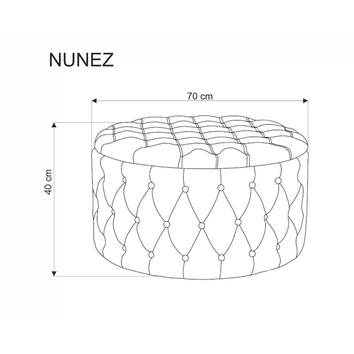 Taburet NUNEZ, stofa catifelata gri, cu spatiu depozitare, 70x70x40 cm
