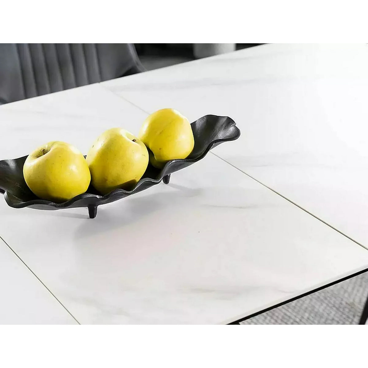 Masa moderna dining Westin SC, alb cu efect de marmura/negru, ceramica/metal/sticla 120/160X80X76 cm