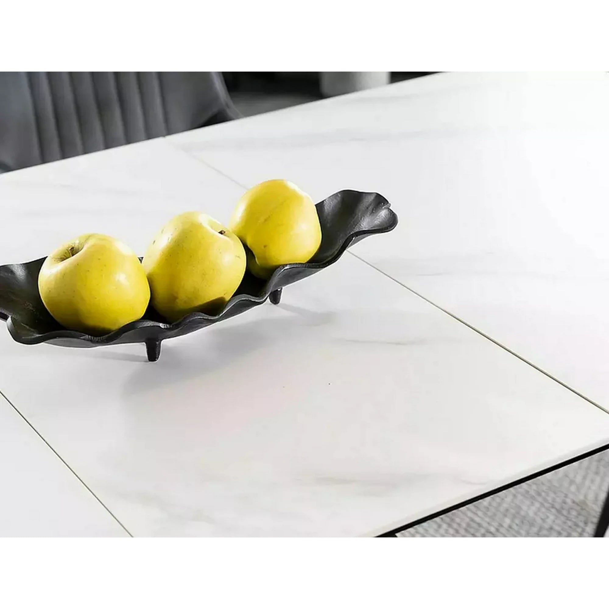 Masa moderna dining Westin SC, alb cu efect de marmura/negru, ceramica/metal/sticla 120/160X80X76 cm