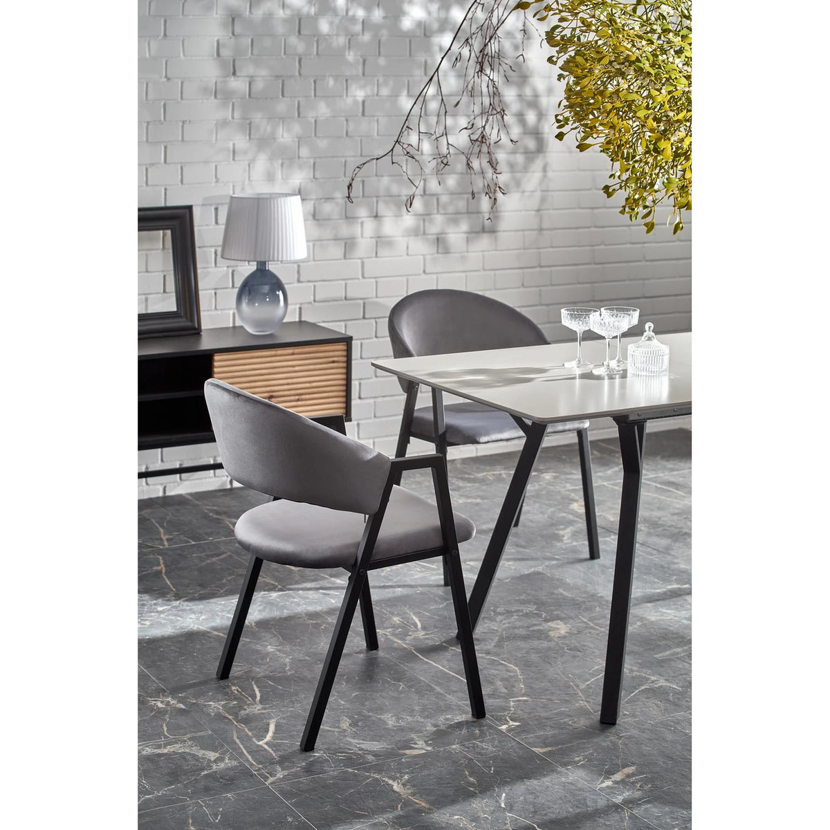 Scaun K473, stofa catifelata gri, 54x58x82 cm