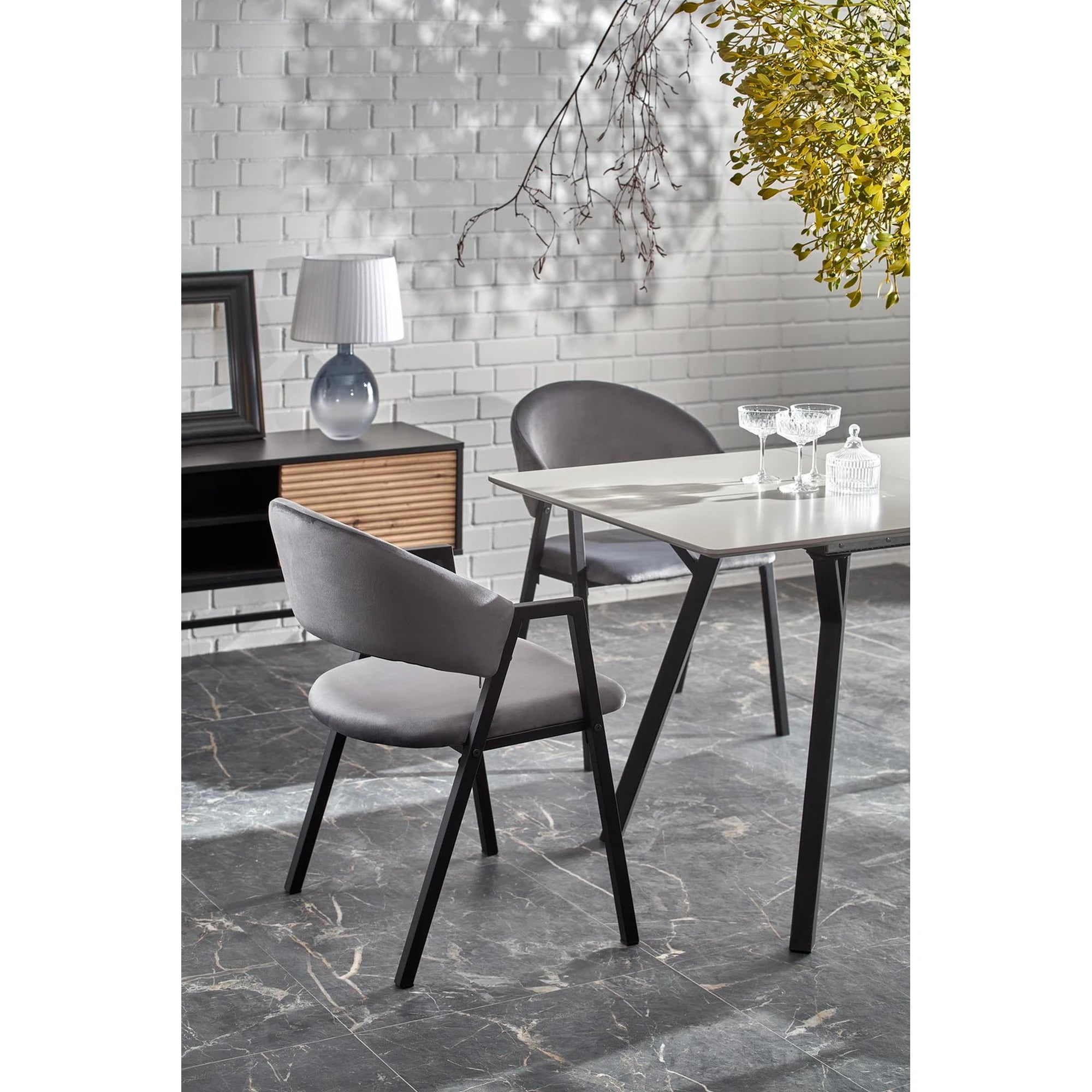 Scaun K473, stofa catifelata gri, 54x58x82 cm