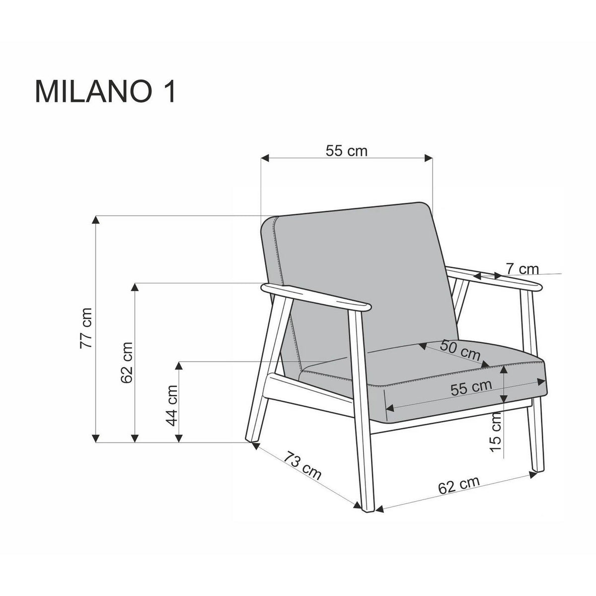 Fotoliu MILANO 1S, stofa catifelatala gri - Castel 93, 65x77x77 cm