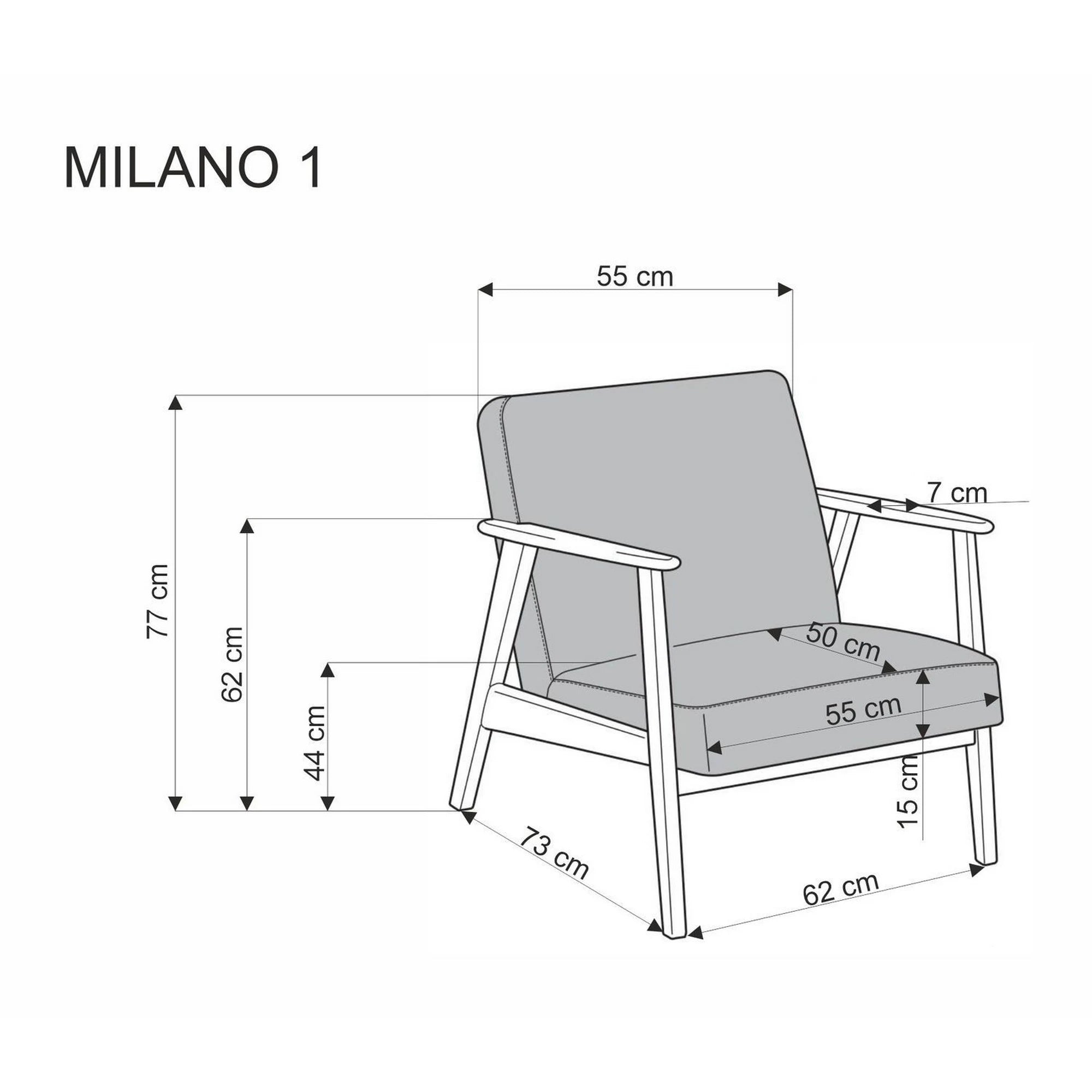 Fotoliu MILANO 1S, stofa catifelatala gri - Castel 93, 65x77x77 cm
