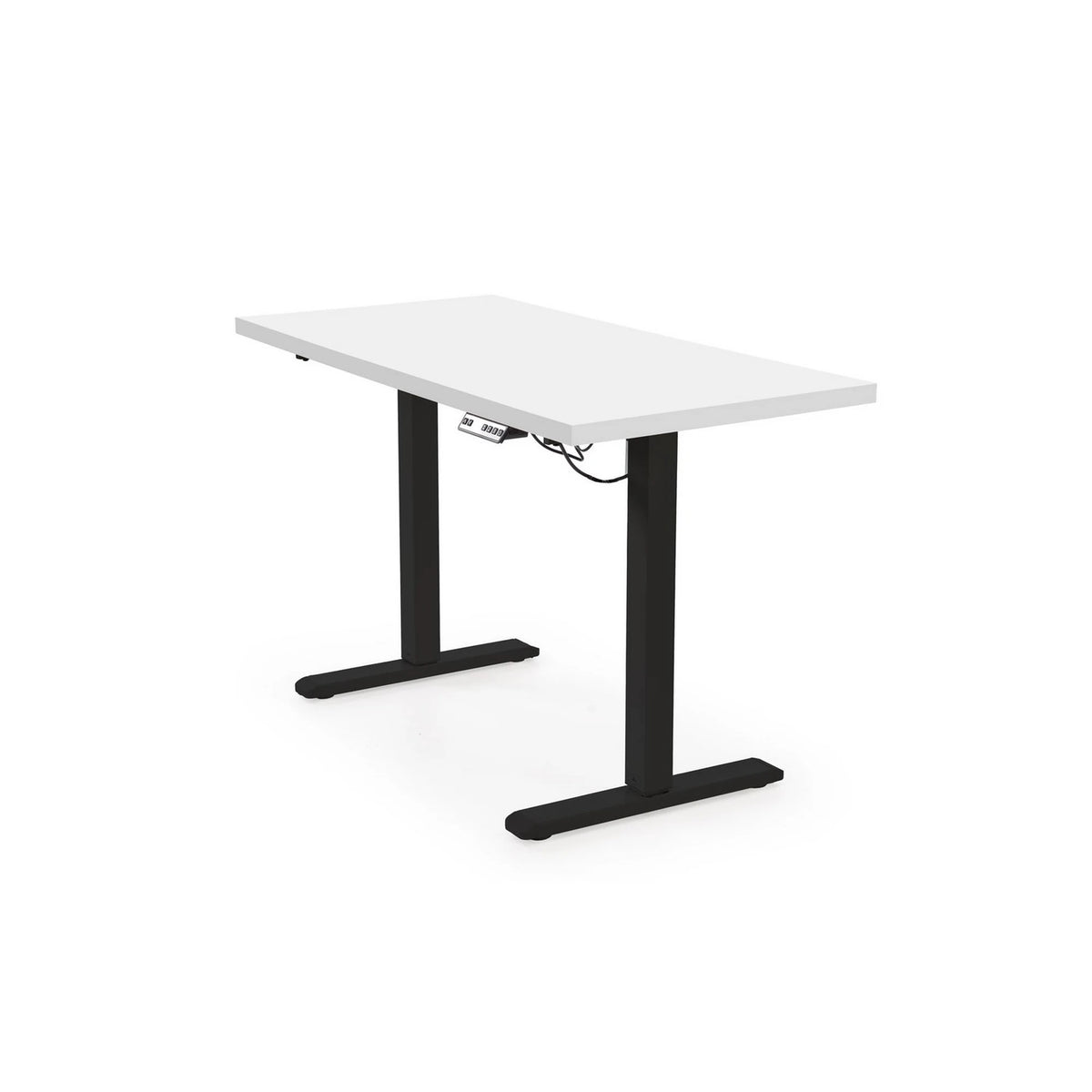 Masa birou B54, alb/negru, PAL laminat/otel, 120x60x75-120 cm