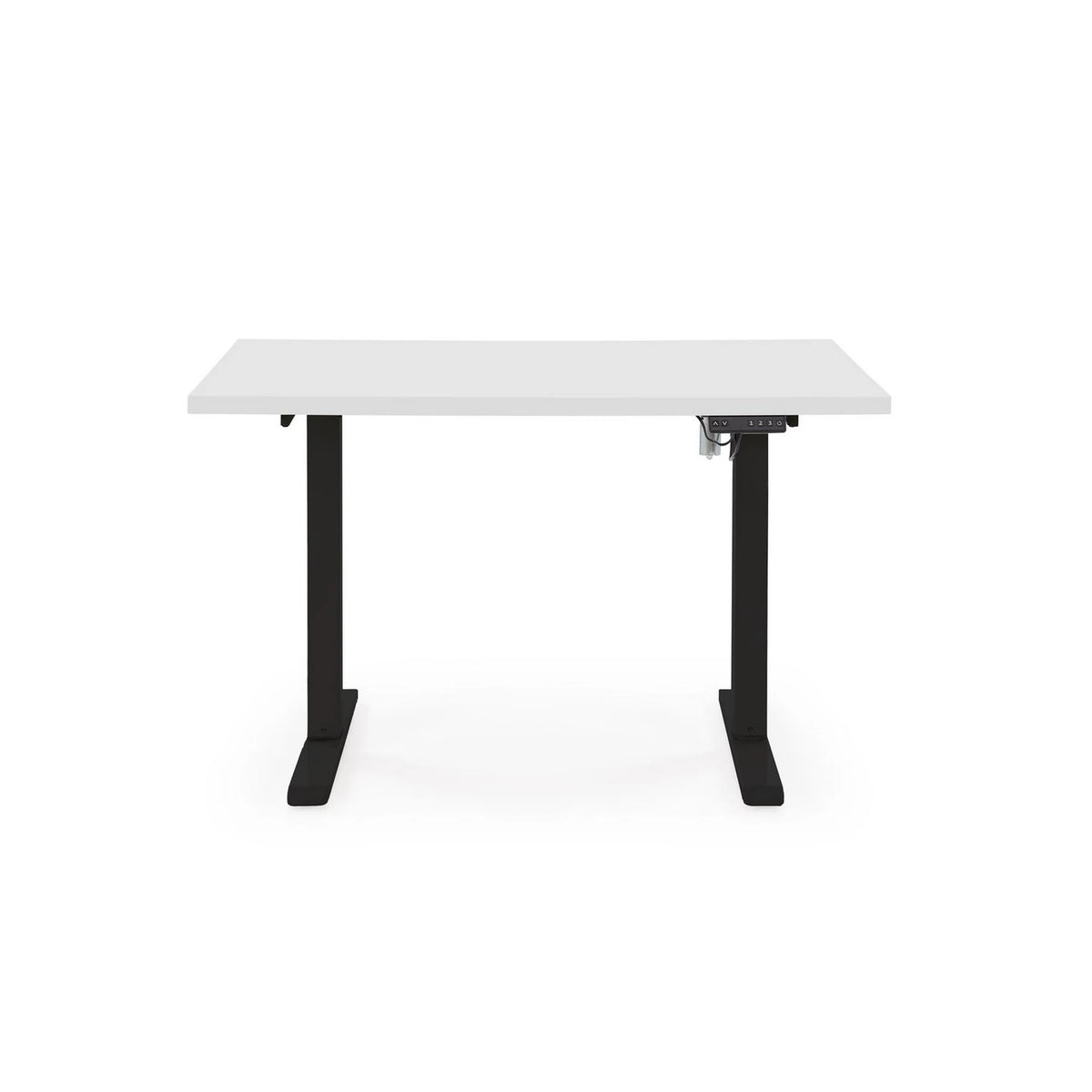 Masa birou B54, alb/negru, PAL laminat/otel, 120x60x75-120 cm