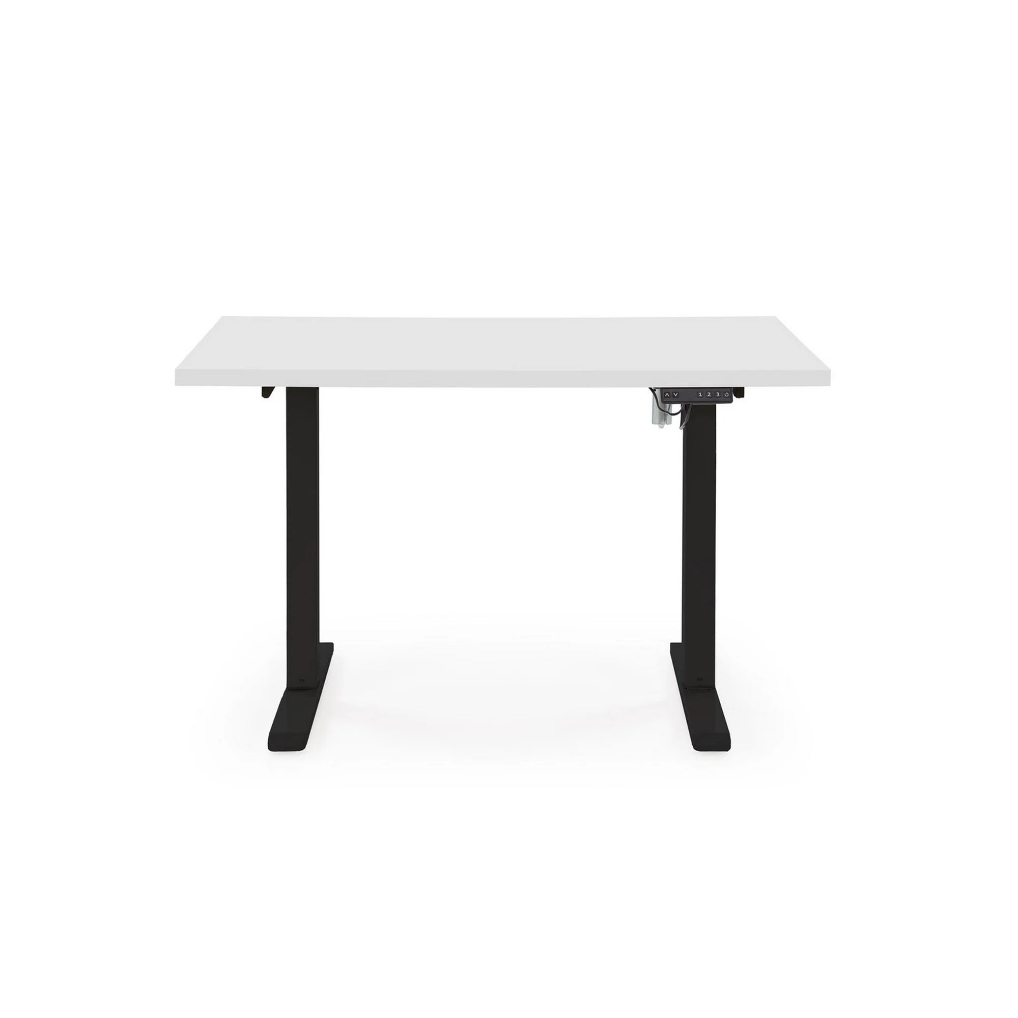 Masa birou B54, alb/negru, PAL laminat/otel, 120x60x75-120 cm