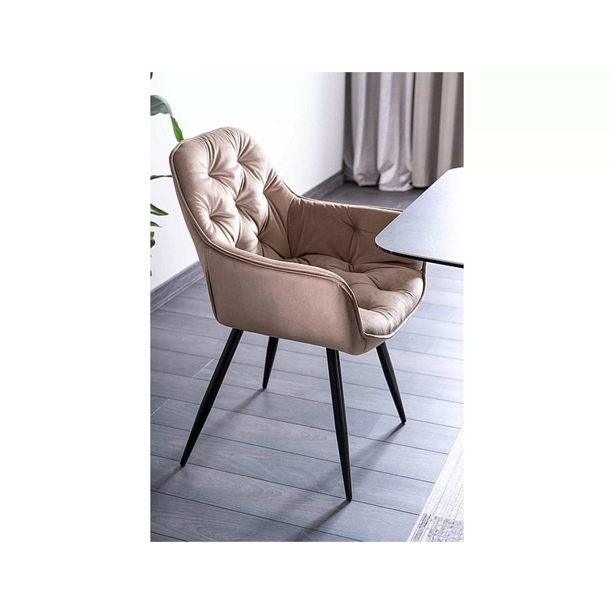 Scaun tapitat modern CHERRY, bej/negru, stofa catifelata/metal, 57x58x87 cm