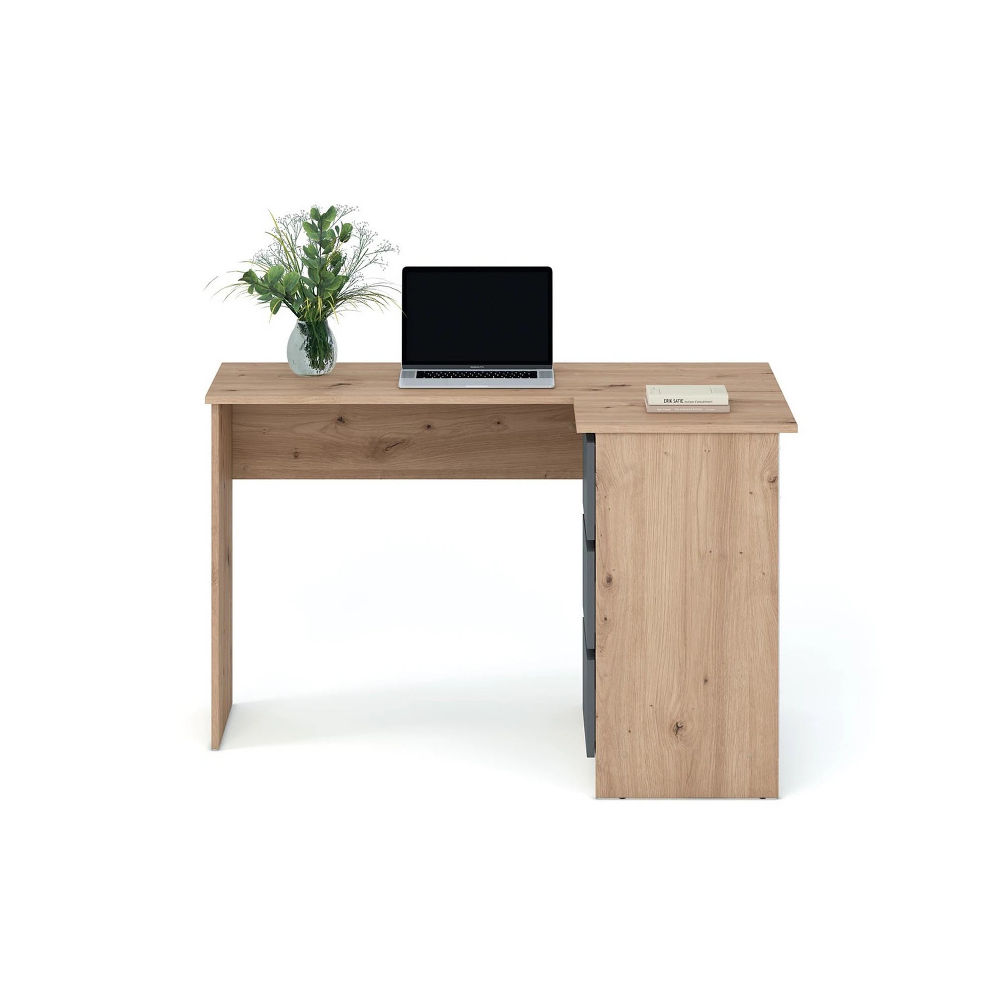 Birou BEGA, stejar artisan/gri grafit, PAL laminat, 124x85x76 cm