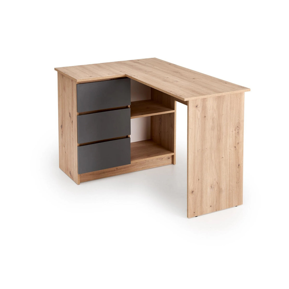Birou BEGA, stejar artisan/gri grafit, PAL laminat, 124x85x76 cm