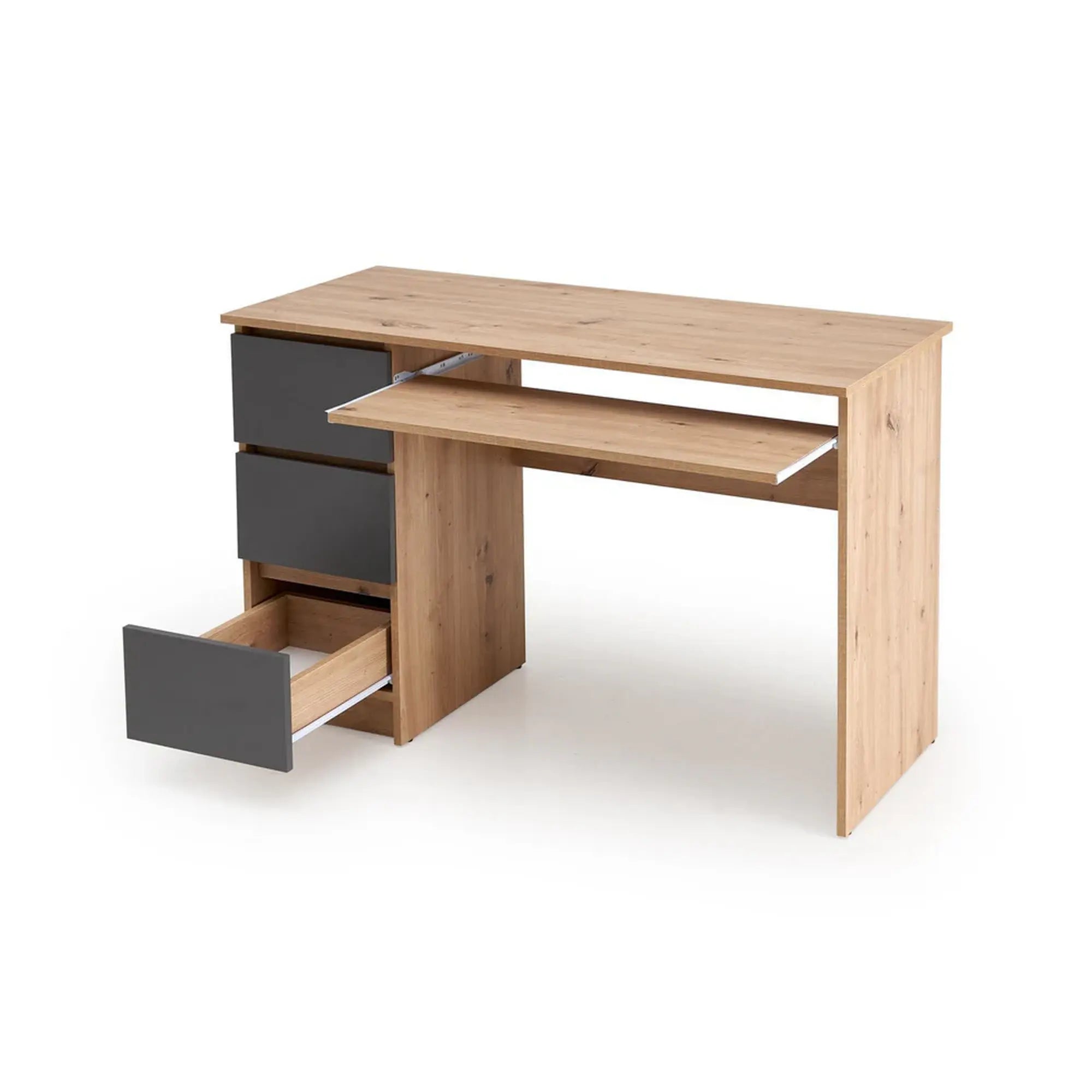 Birou CINO, stejar artisan/gri grafit, PAL laminat, 120x50x77 cm