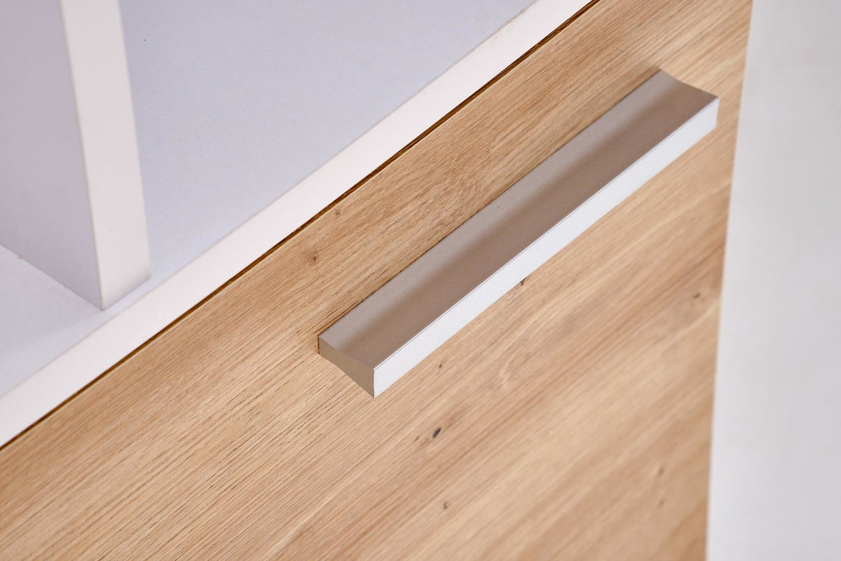 Birou MISO, alb/stejar artisan, PAL laminat, 144x60x142 cm