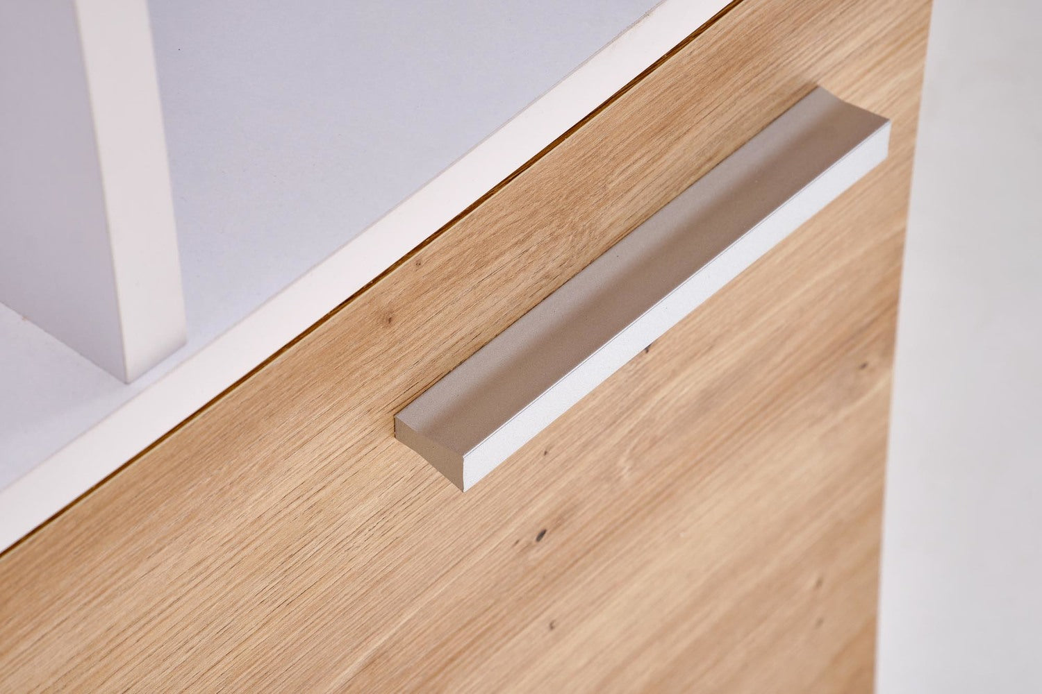 Birou MISO, alb/stejar artisan, PAL laminat, 144x60x142 cm
