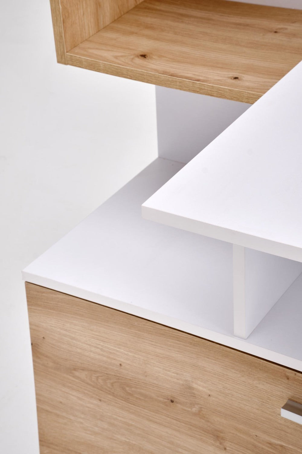 Birou MISO, alb/stejar artisan, PAL laminat, 144x60x142 cm