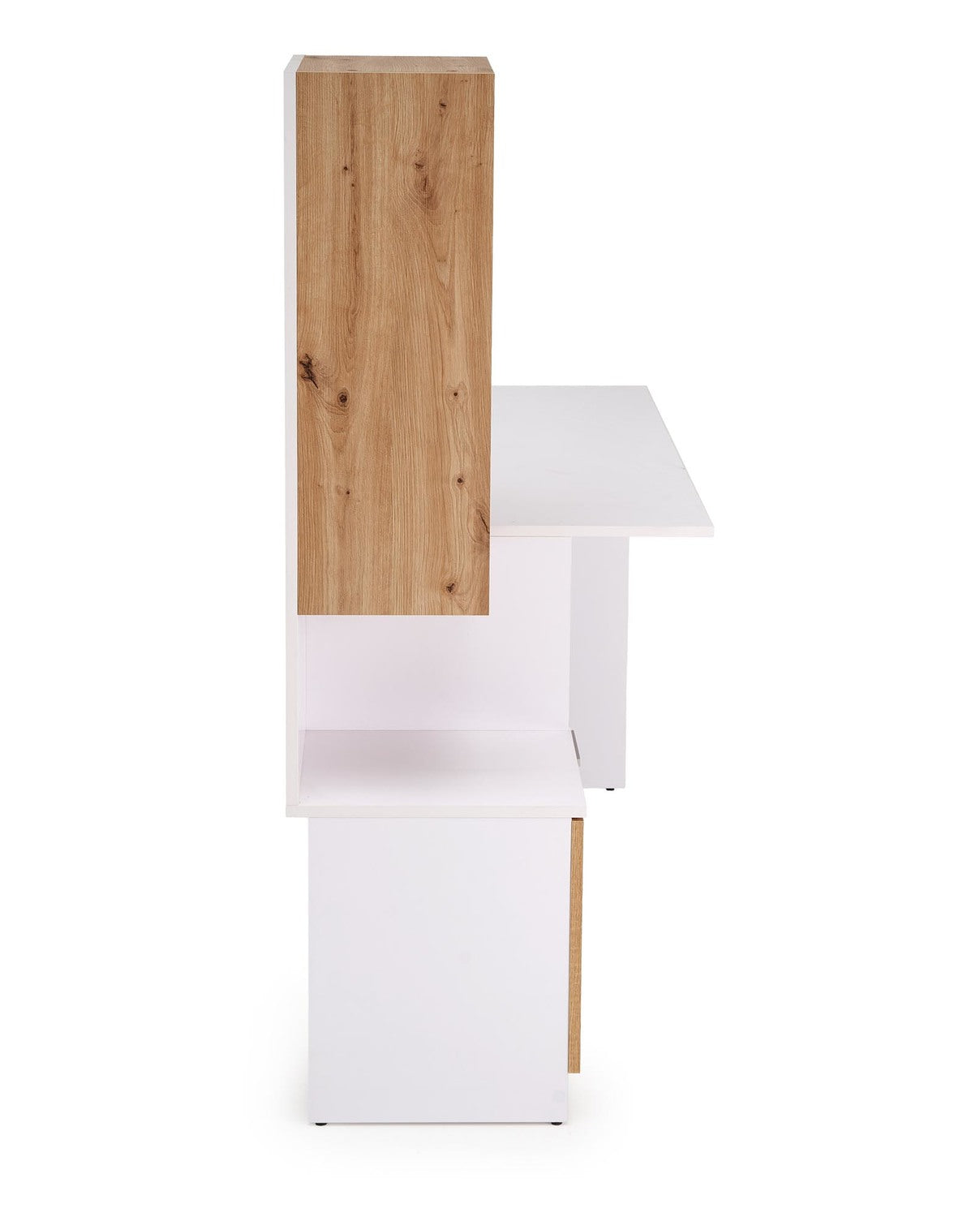 Birou MISO, alb/stejar artisan, PAL laminat, 144x60x142 cm