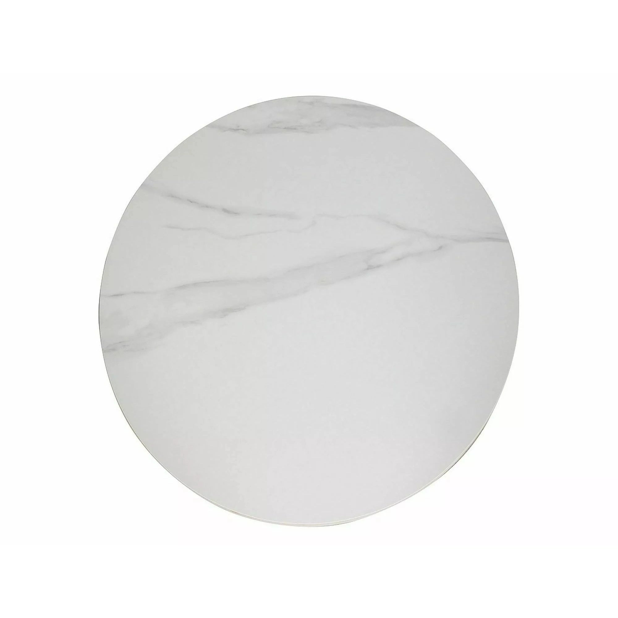 Masa TALIA, alb cu efect de marmura/negru mat, ceramica/metal, 90x90x75 cm