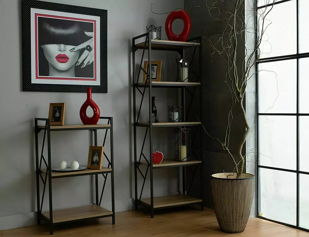 Etajera TABLO R3, stejar/maro inchis, PAL laminat/metal, 60x40x99 cm