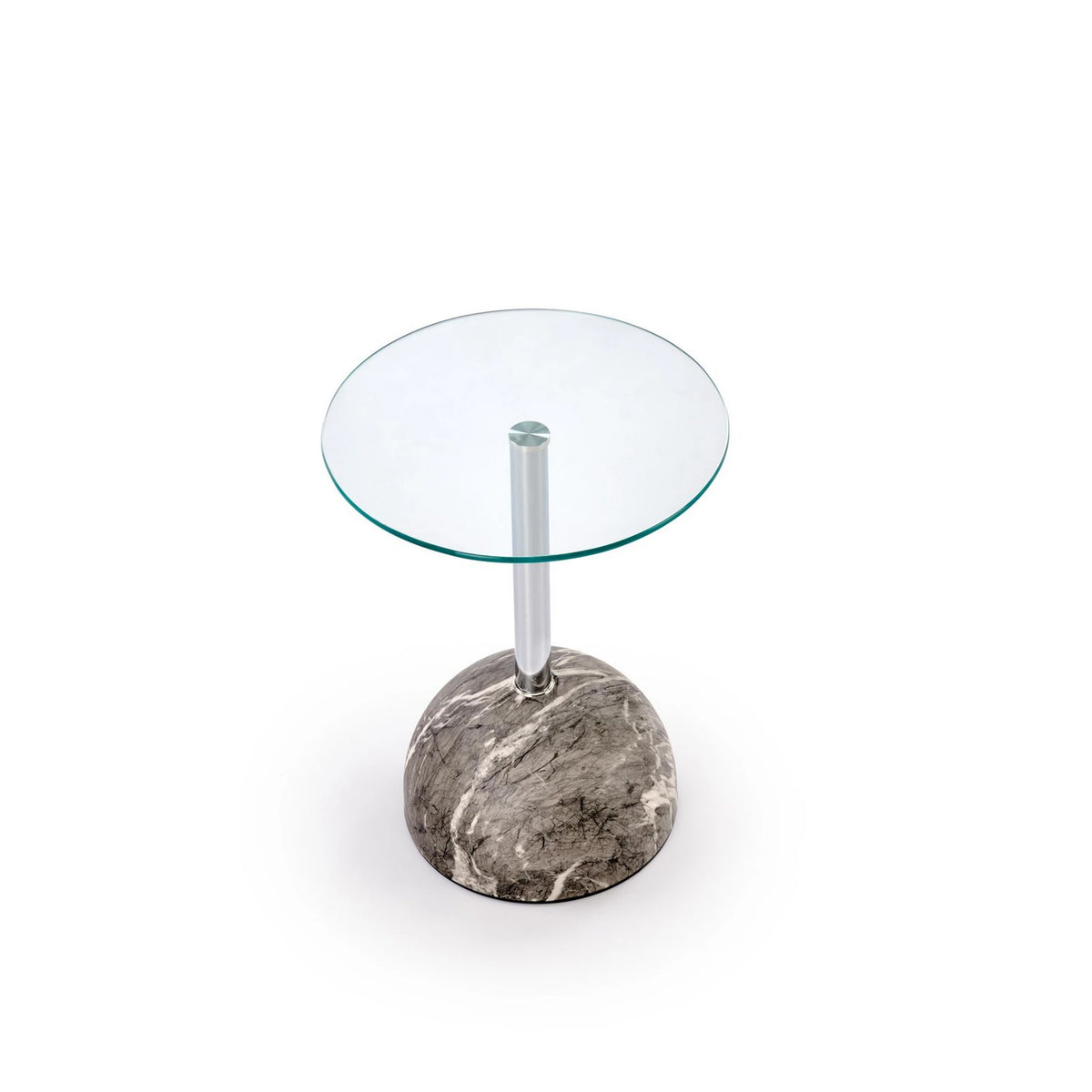 Masuta cafea ARIANA, transparent/gri cu efect de marmura, sticla/otel, 40x51 cm