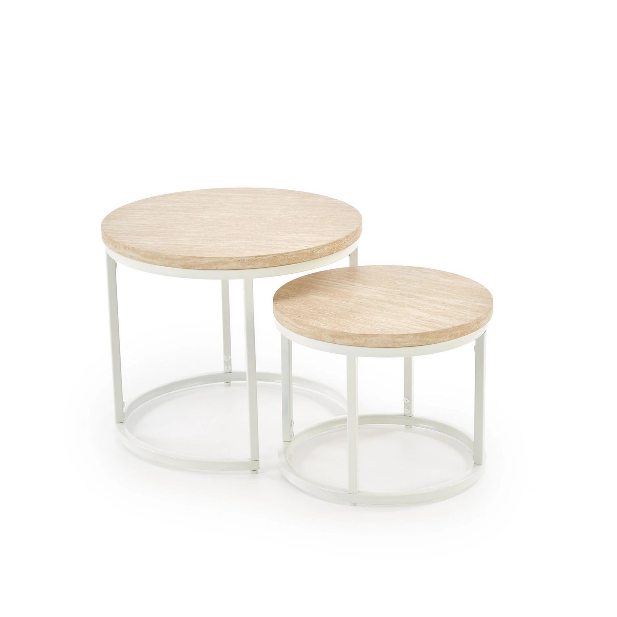 Set 2 masute cafea OREO, piatra travertin/alb