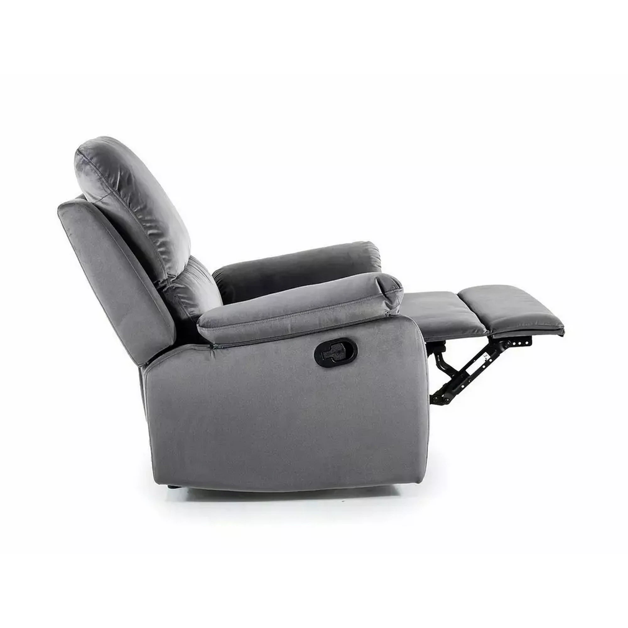 Fotoliu recliner SPENCER 1, gri/negru, stofa catifelata/metal, 80x94/164x101 cm