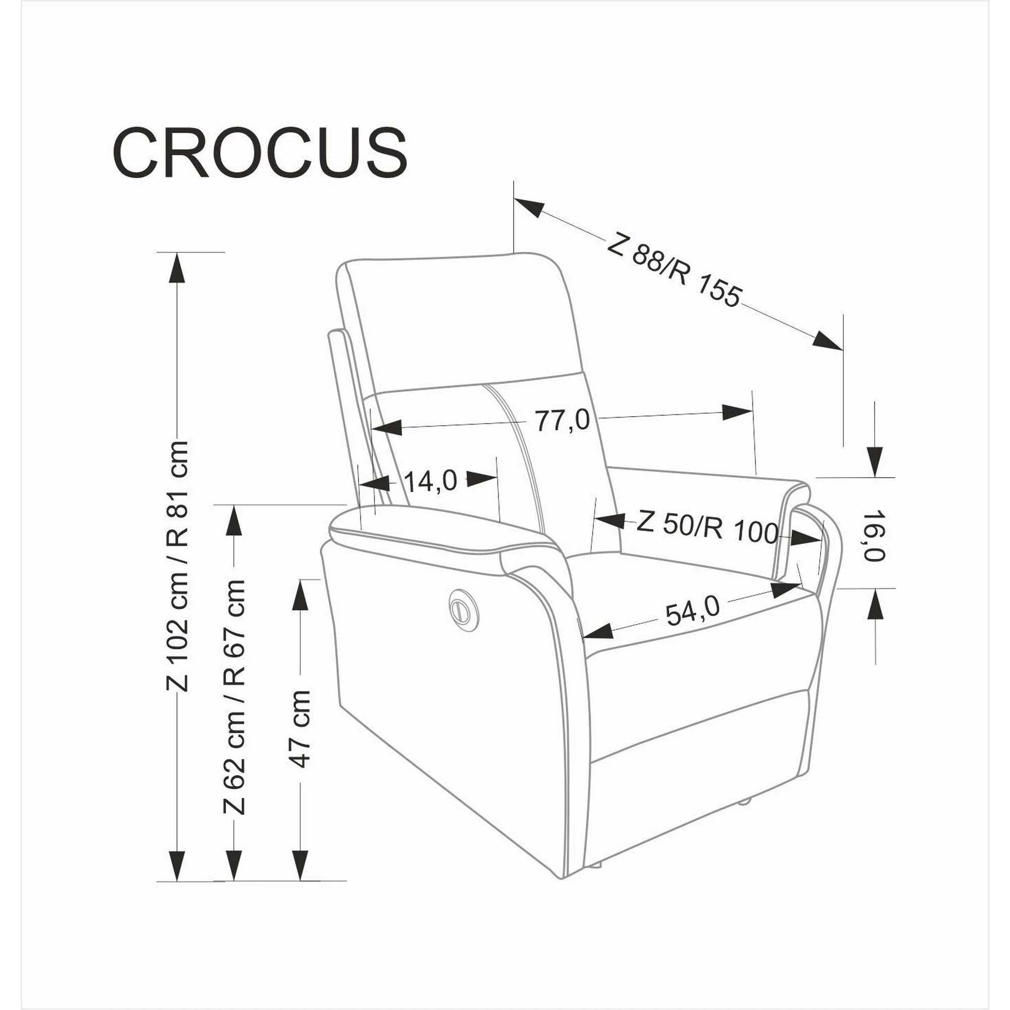 Fotoliu recliner CROCUS, stofa catifelata bej - Bluvel 40, 77x88/155x81/102 cm