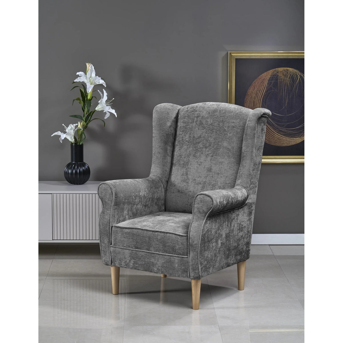 Fotoliu HERMES, stofa gri - Markos 14/22, 80x80x110 cm