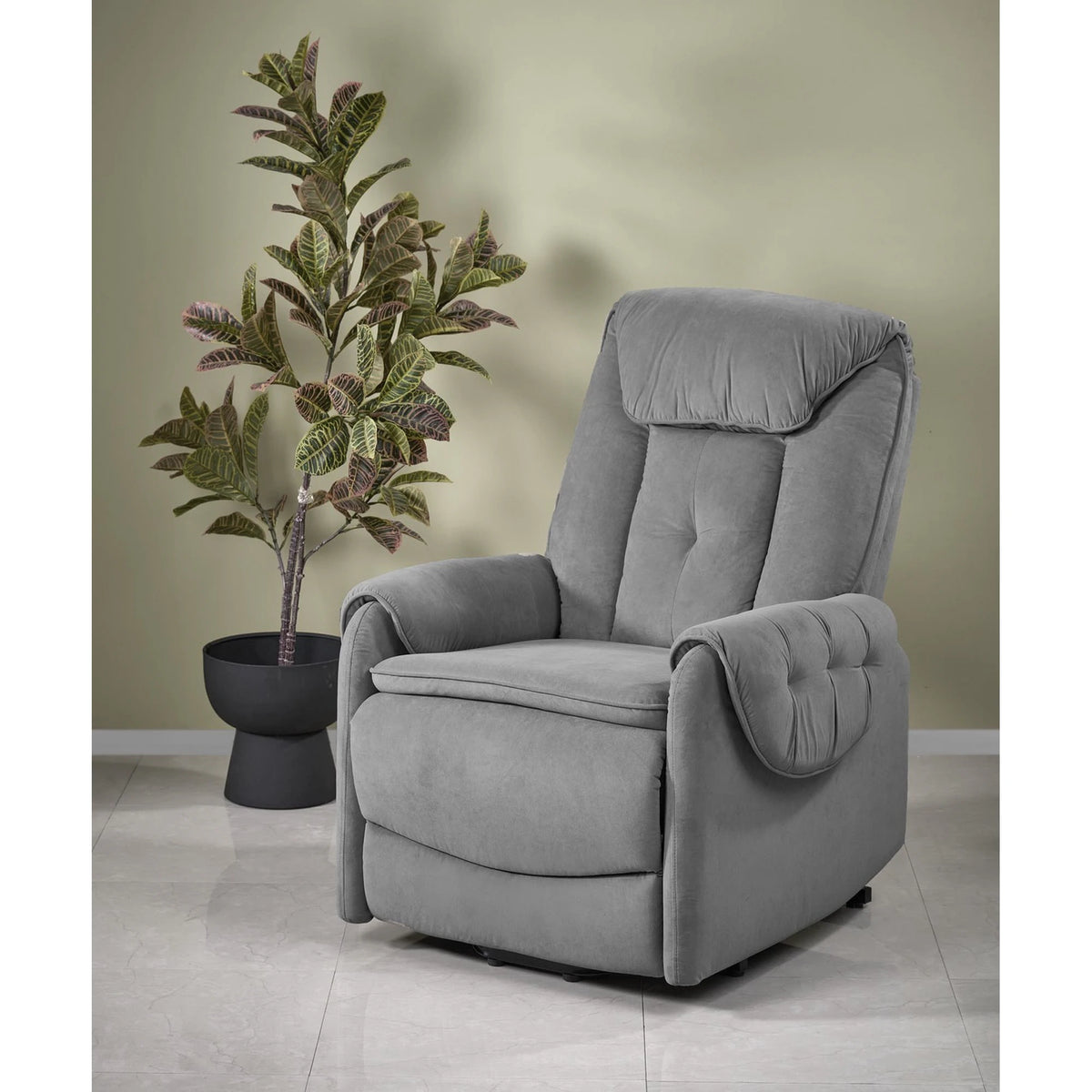 Fotoliu recliner HORTON, stofa catifelata gri - Mavel 14, 80x97/158x90/105 cm