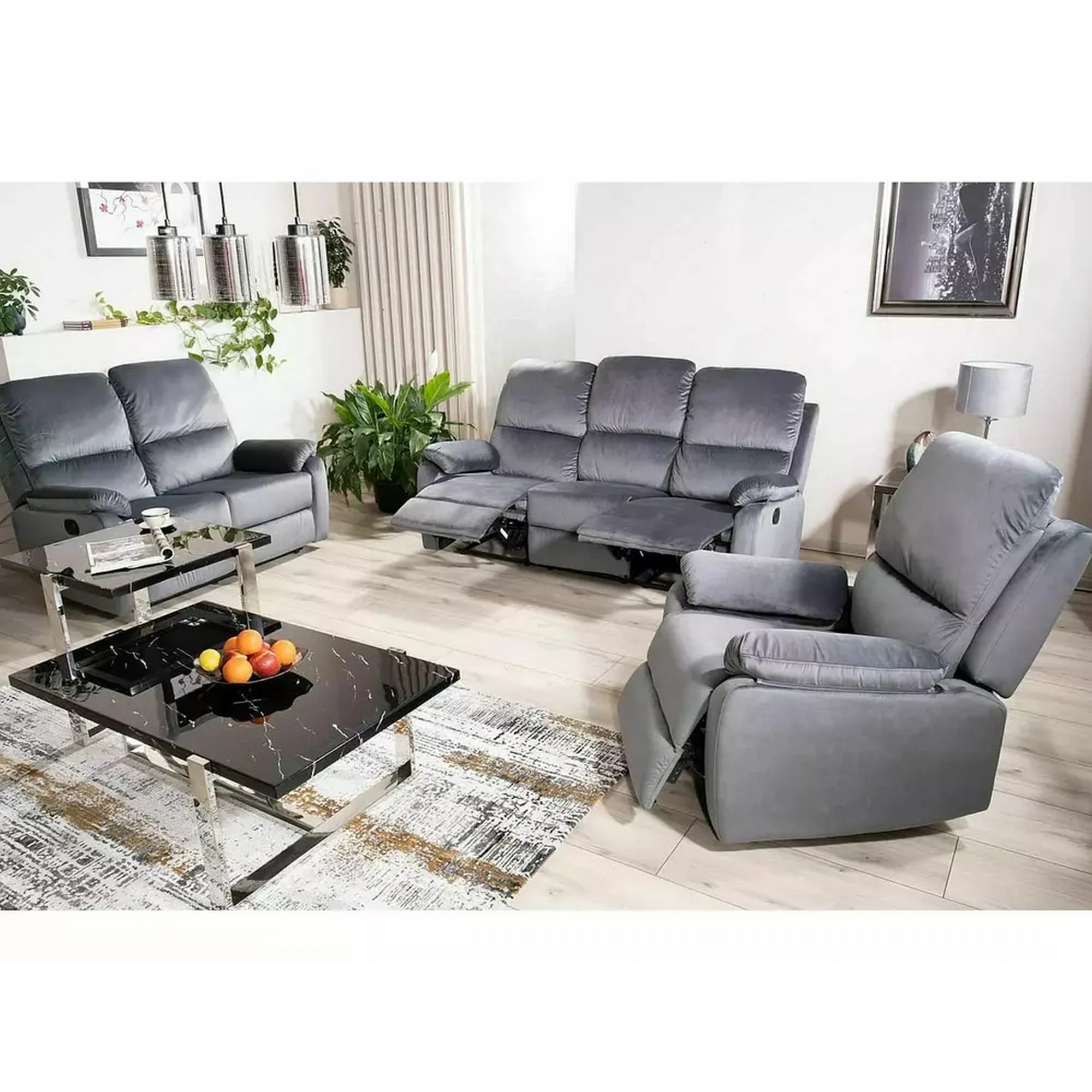 Canapea SPENCER 3, gri, stofa catifelta/metal, 193x94x101 cm