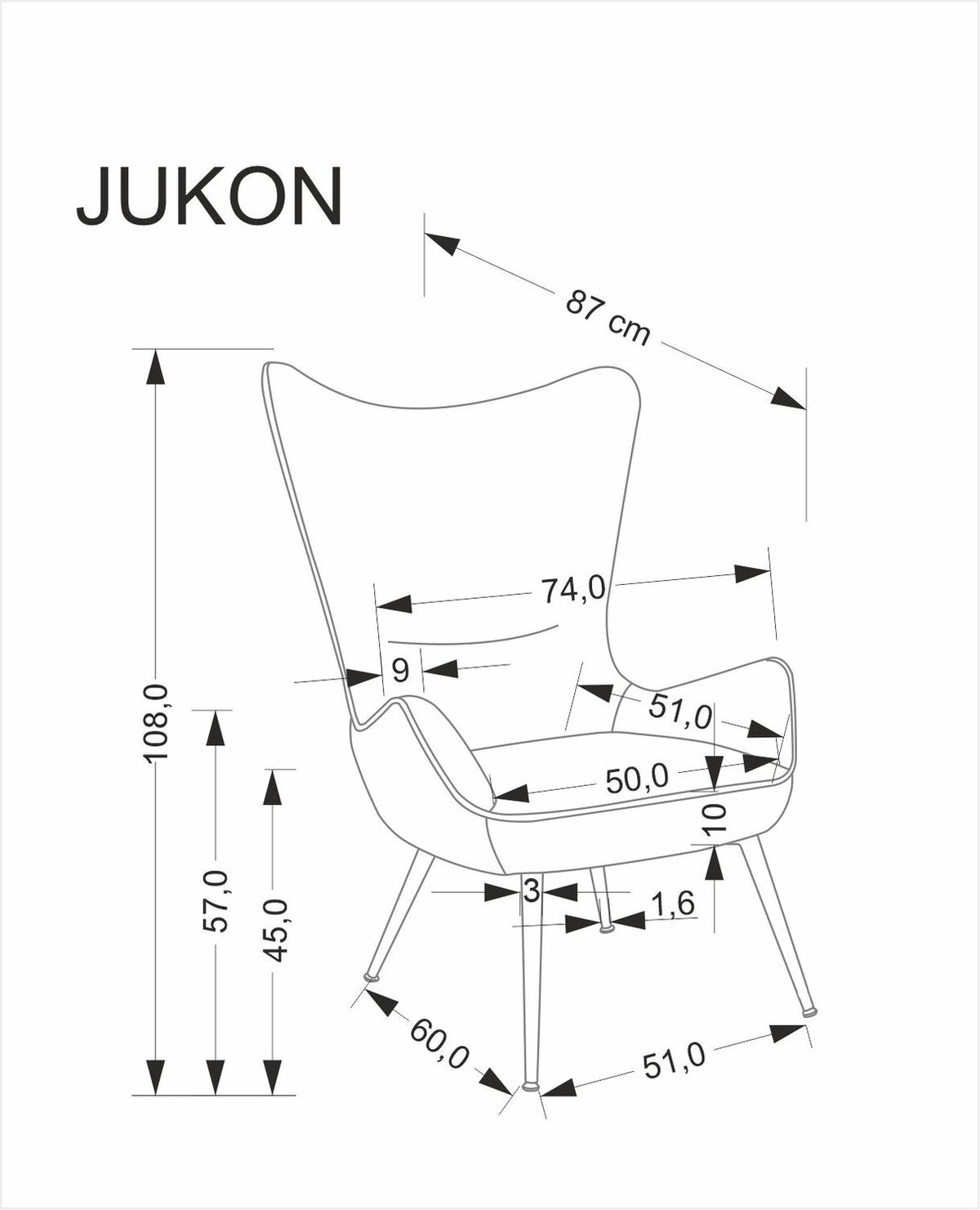 Fotoliu JUKON, gri/negru, stofa clasica/otel, 74x87x108 cm