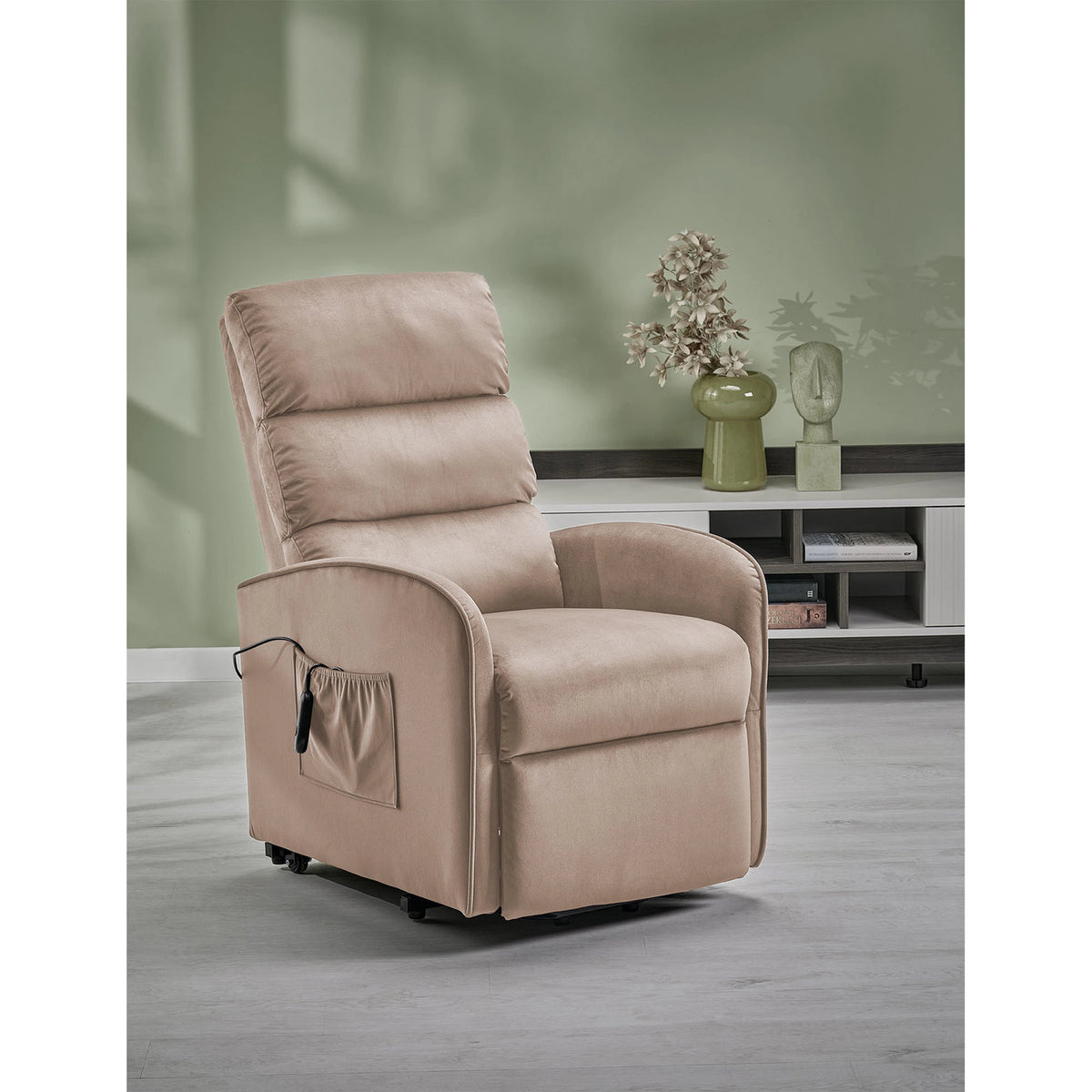 Fotoliu recliner MARONI, stofa catifelata bej - Bluvel 40, 62x92/165x103/84 cm