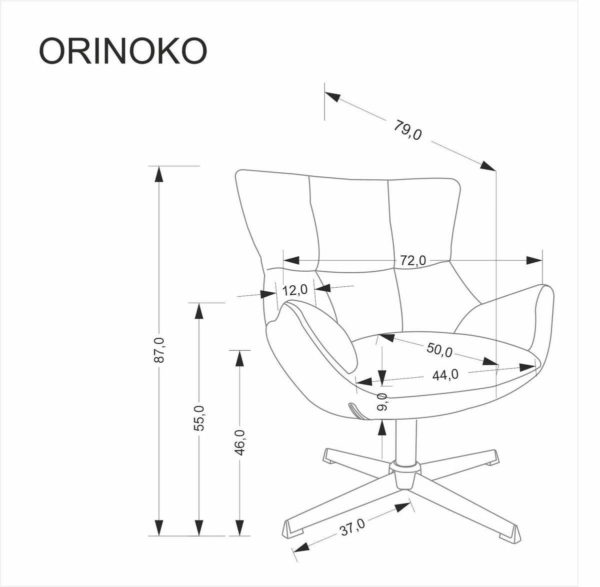 Fotoliu ORINOKO, stofa clasica gri - Odin 15, 72x79x87 cm