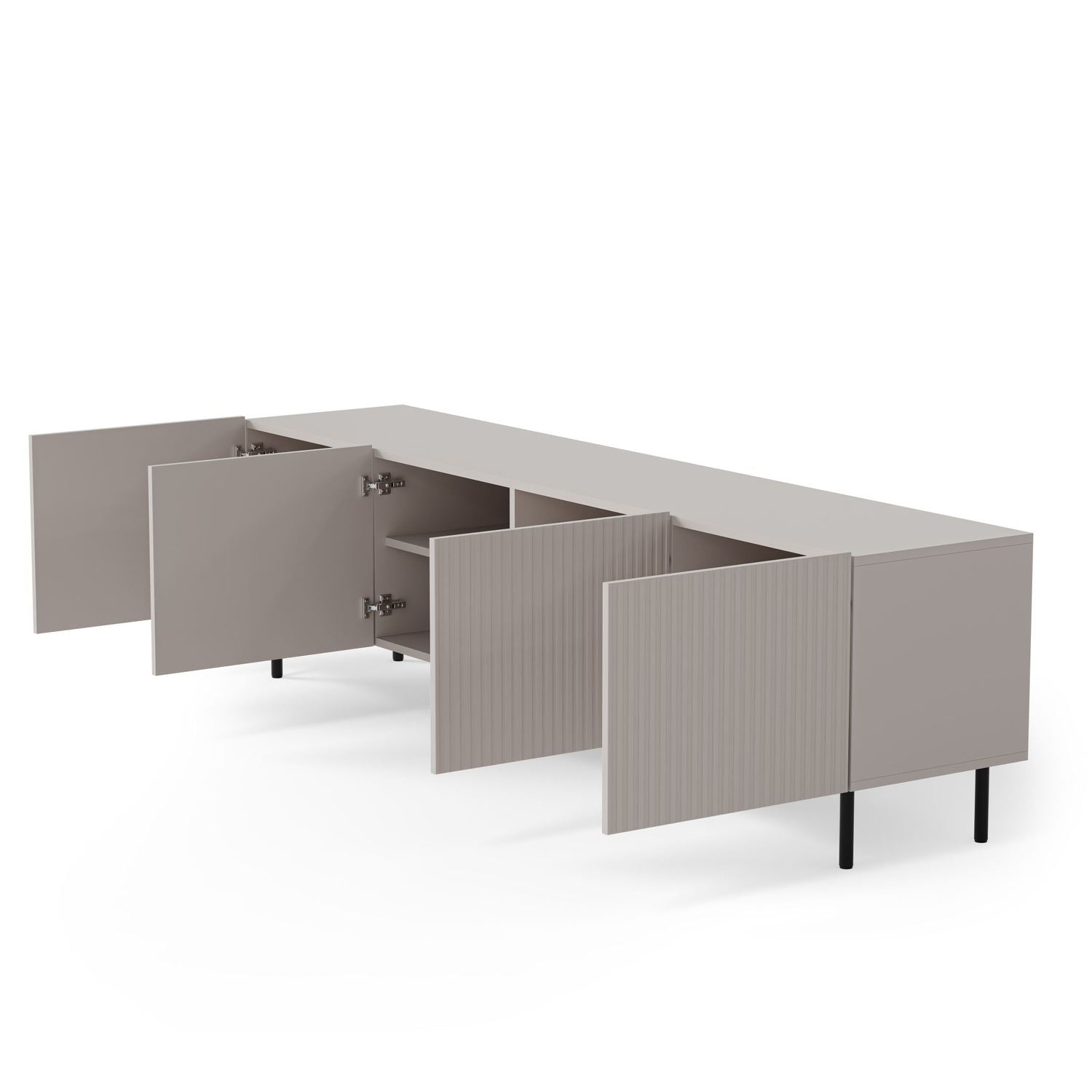 Comoda TV PAXOS RTV-2, casmir/negru, PAL laminat/otel, 200x40x54 cm